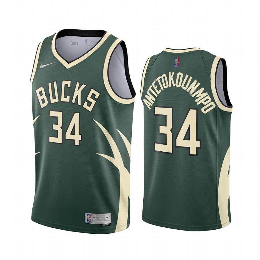 Milwaukee Bucks Giannis Antetokounmpo Earned Edition Green #34 Jersey