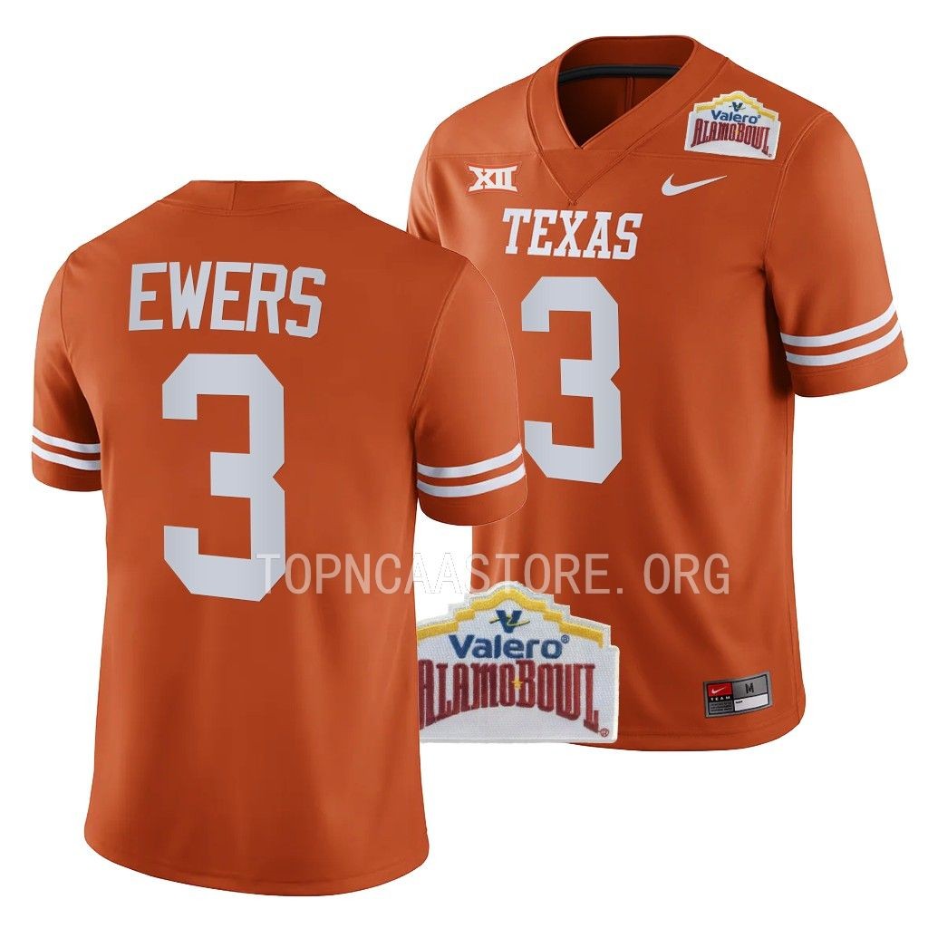 Alamo Bowl Quinn Ewers Texas Longhorns #3 Orange College Jersey Men's
