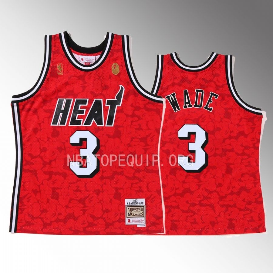 BAPE Miami Heat Dwyane Wade Red Jersey 3 Camo Tanktop Men's Jersey Shirt