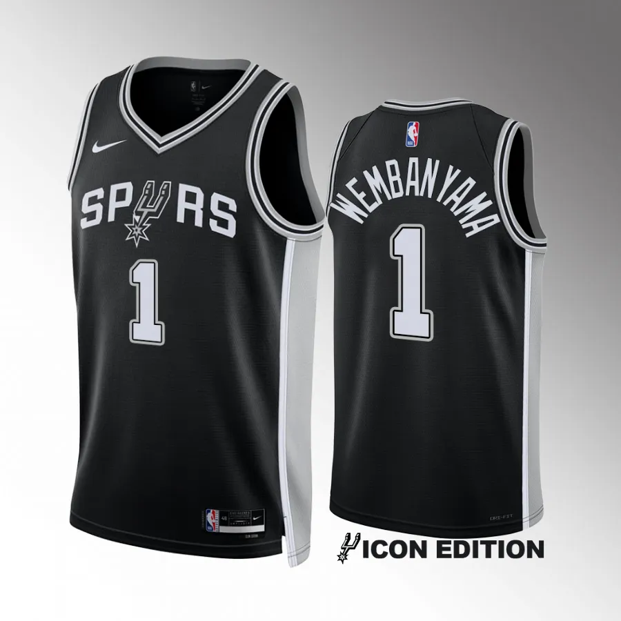 Draft Victor Wembanyama San Antonio Spurs Black Icon Edition Jersey Men