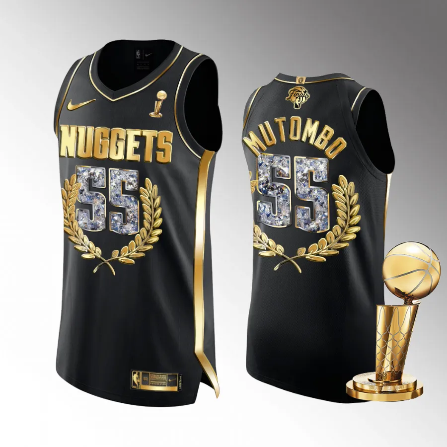 Finals Champions Dikembe Mutombo Denver Nuggets Black #55 Jersey Golden Diamond