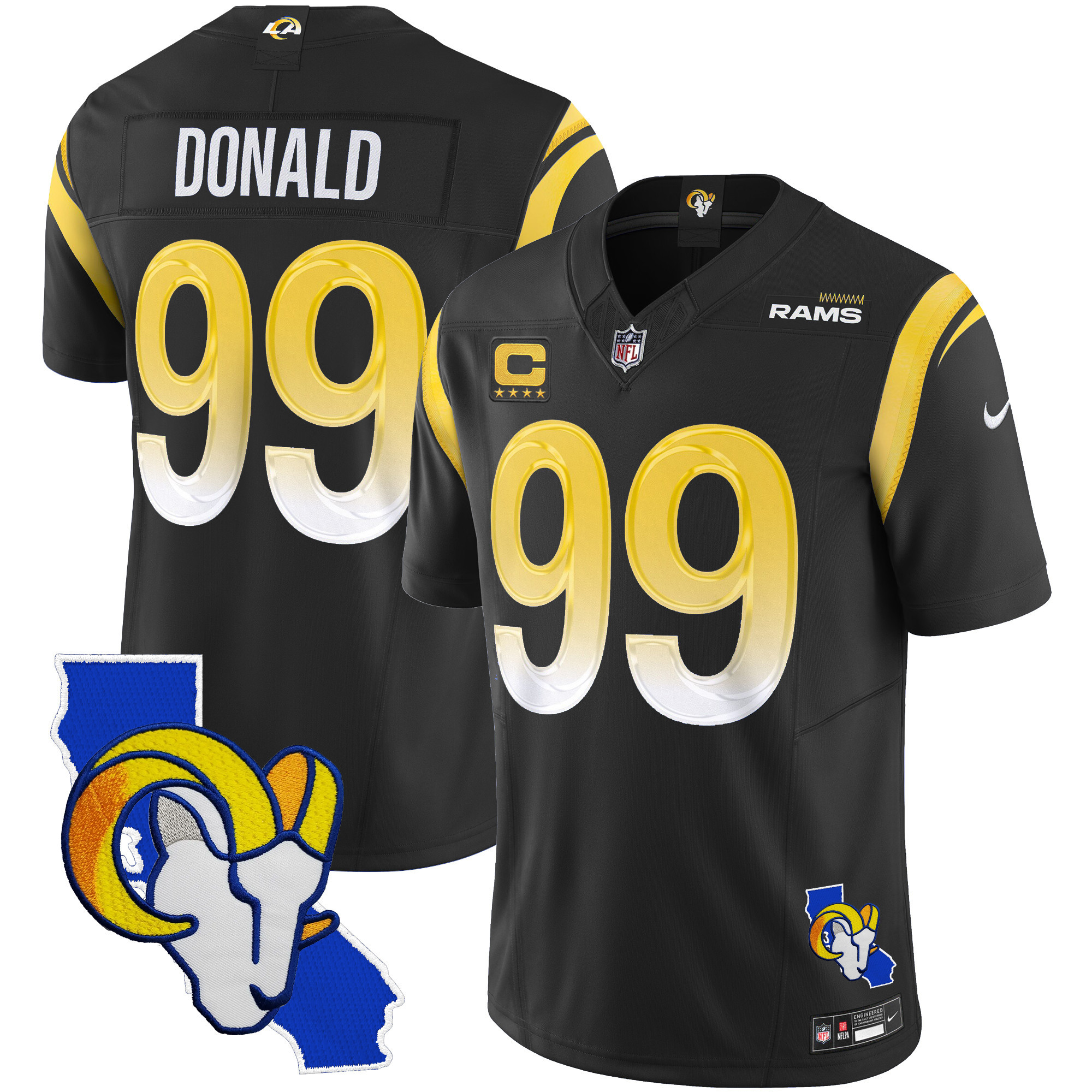 Aaron Donald Men's Los Angeles Rams California Patch Vapor Limited Black Jersey