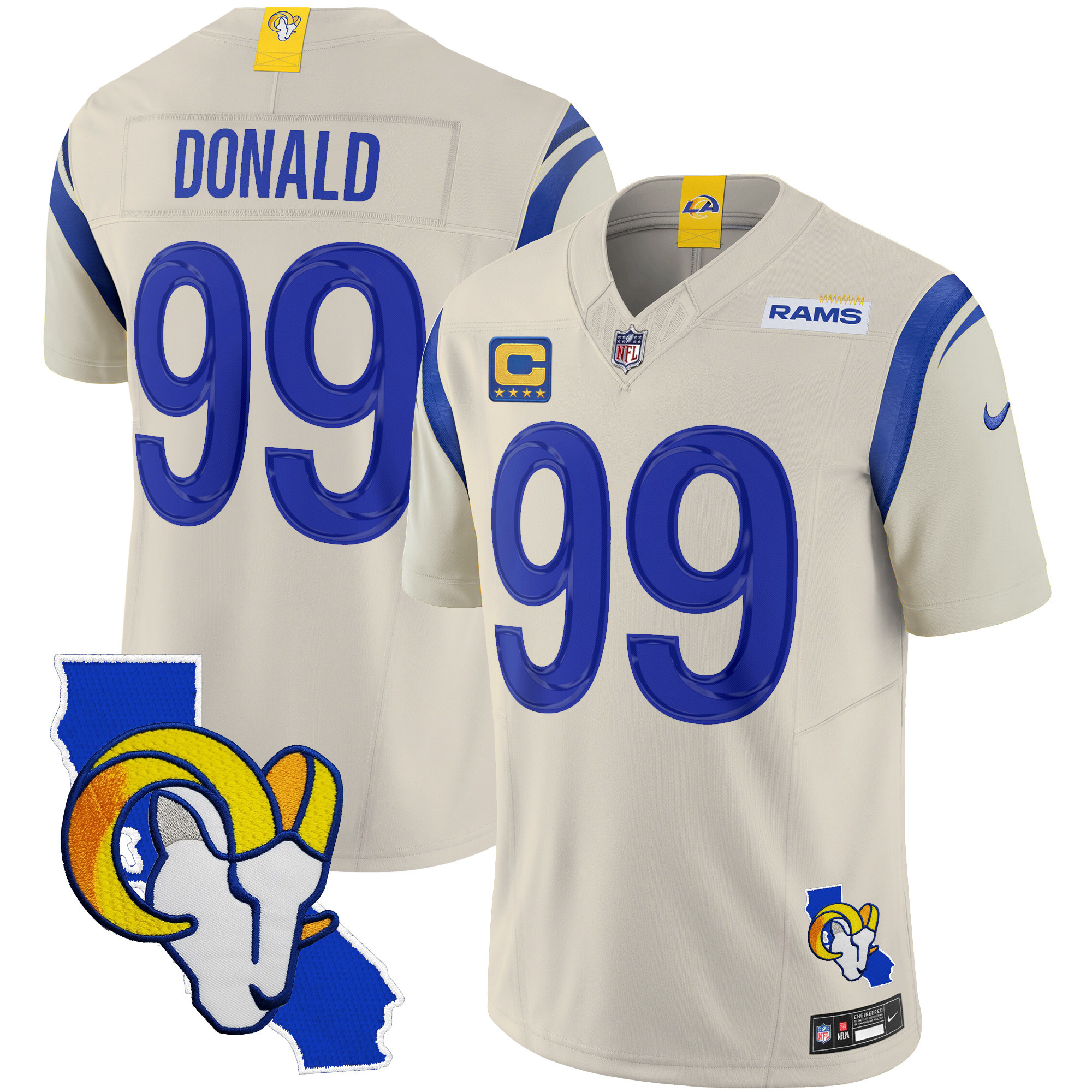 Aaron Donald Men's Los Angeles Rams California Patch Vapor Limited Bone Jersey