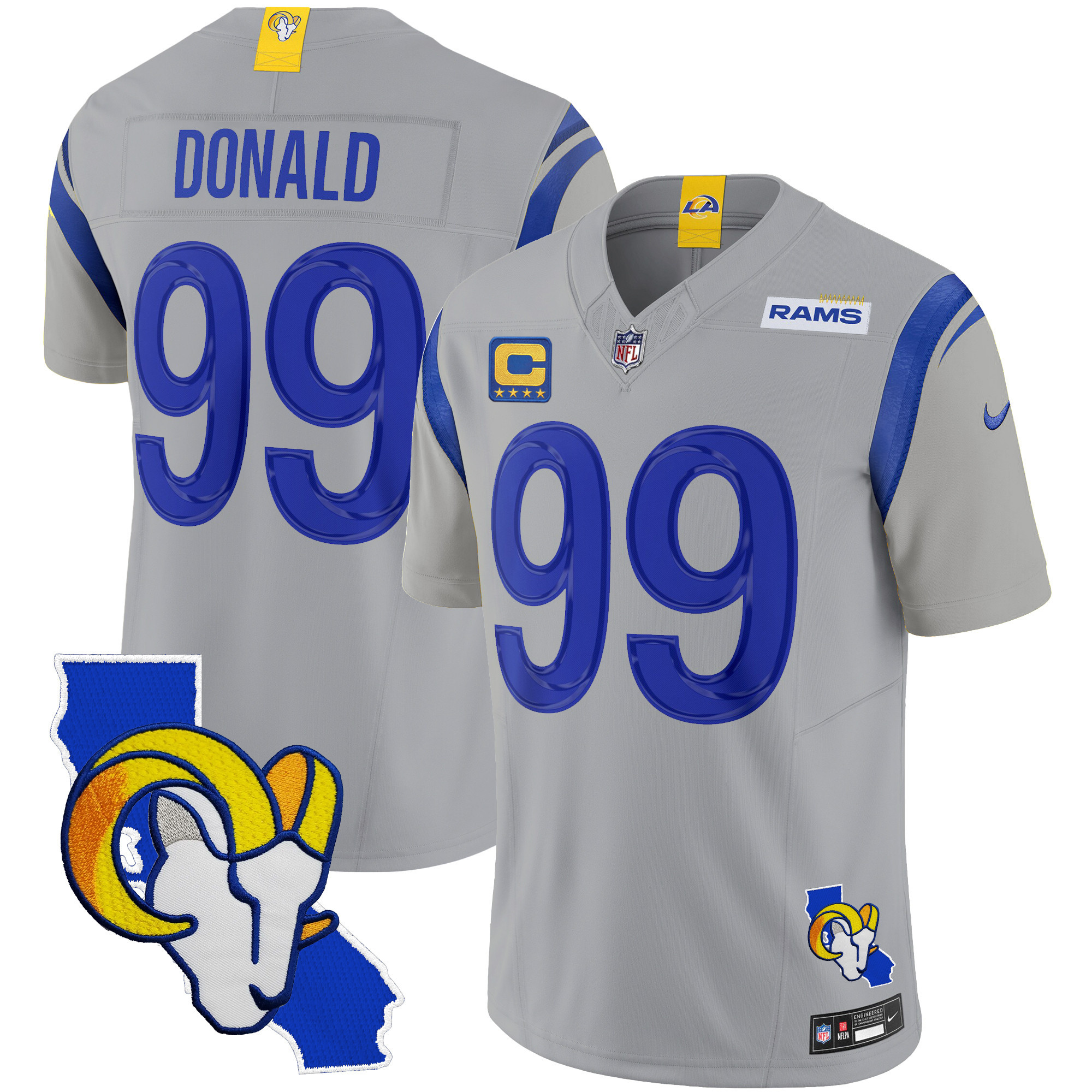 Aaron Donald Men's Los Angeles Rams California Patch Vapor Limited Gray Jersey