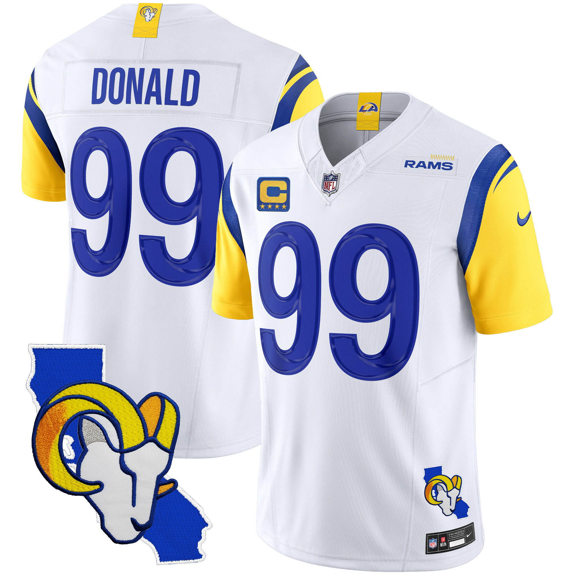 Aaron Donald Men's Los Angeles Rams California Patch Vapor Limited White Jersey