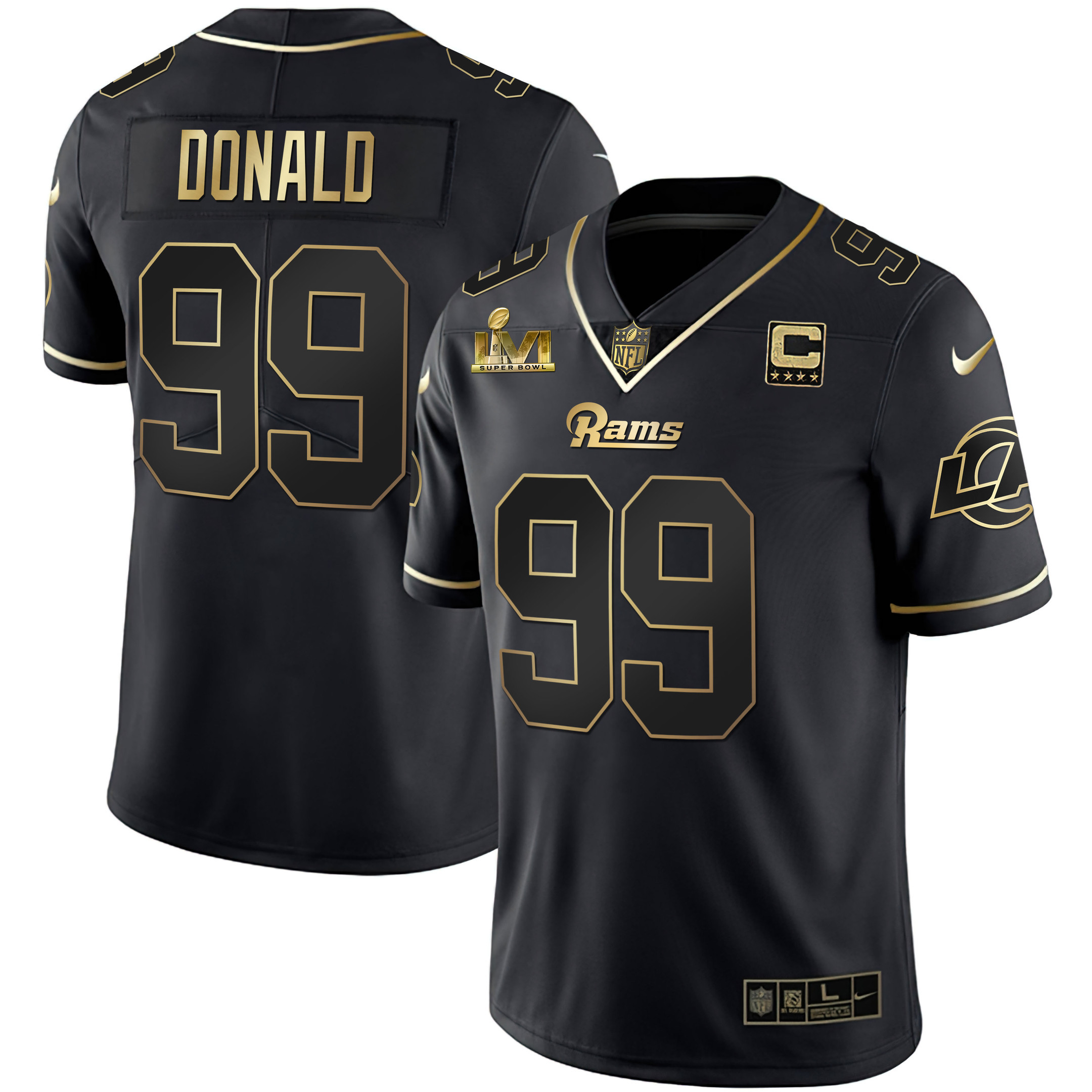 Aaron Donald Men's Los Angeles Rams Super Bowl LVI White Gold & Black Gold Black Gold Jersey