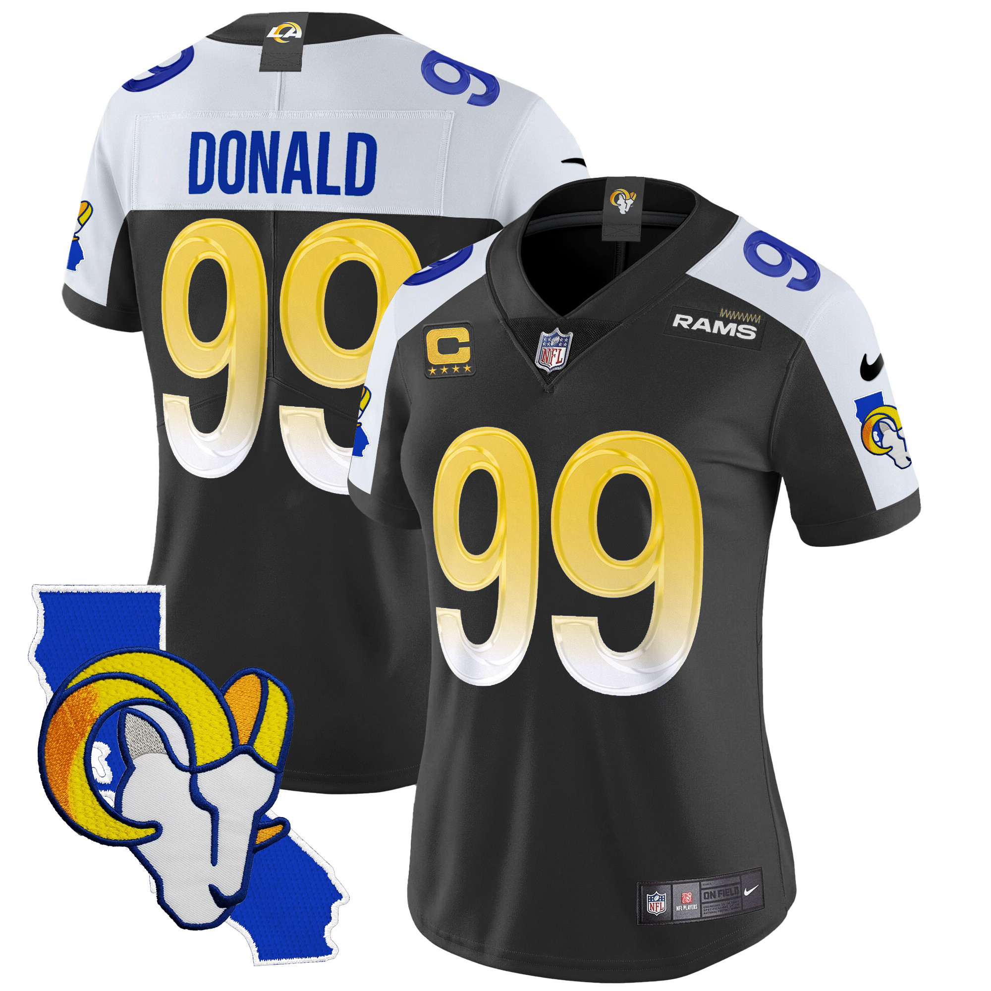 Aaron Donald Women's Los Angeles Rams California Patch Vapor Limited Black Alternate Jersey