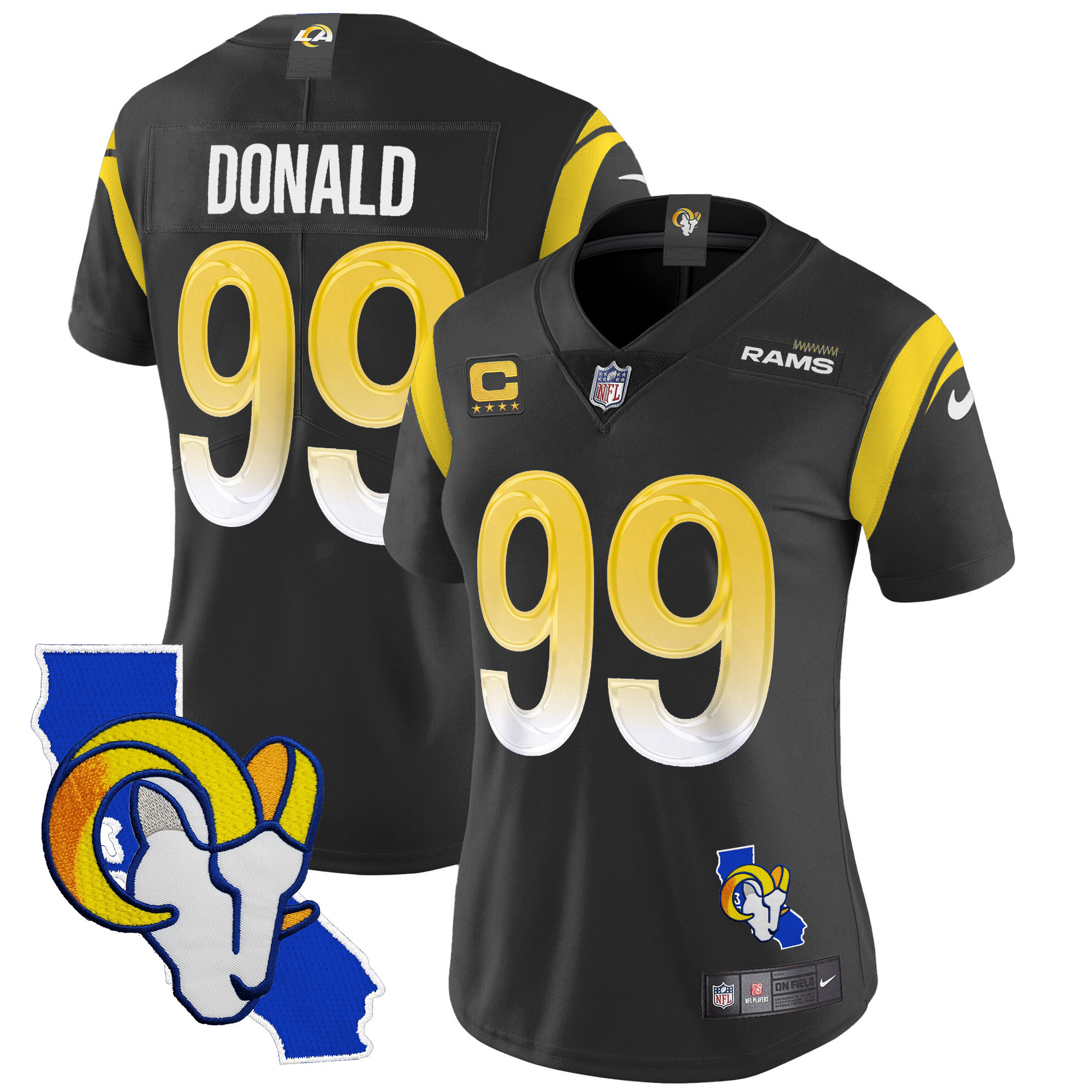 Aaron Donald Women's Los Angeles Rams California Patch Vapor Limited Black Jersey