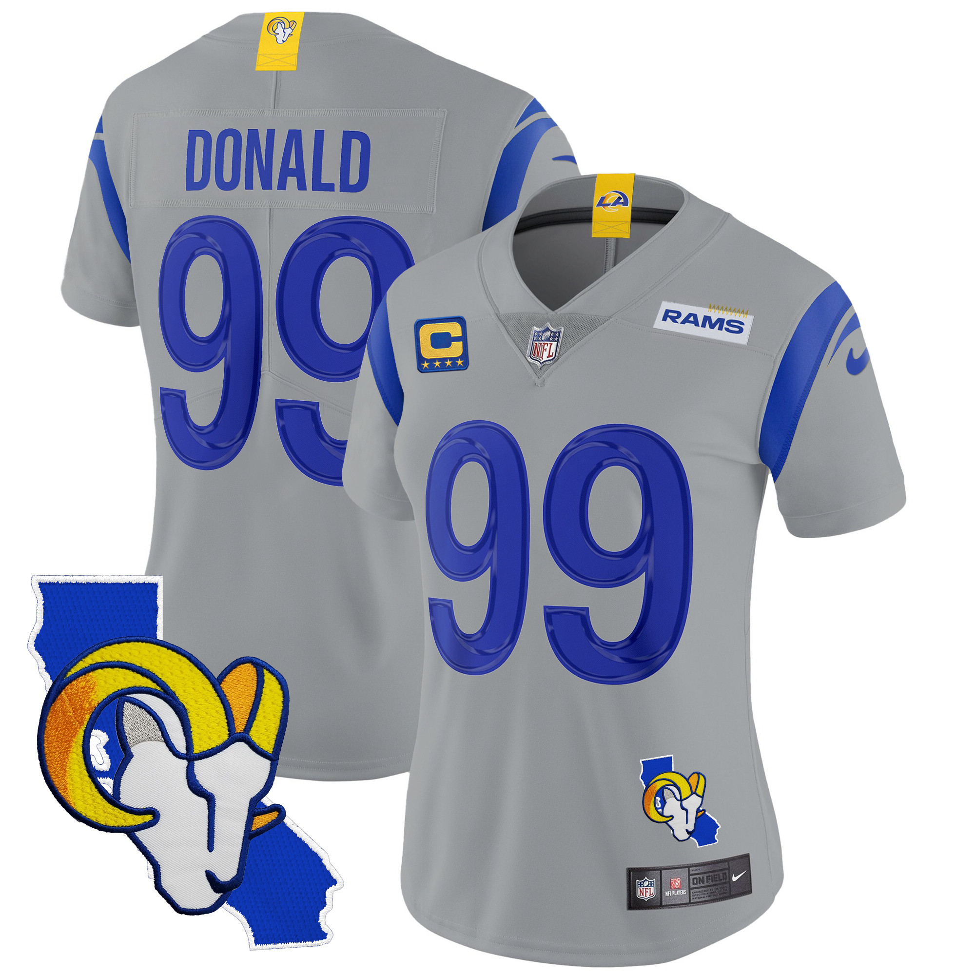 Aaron Donald Women's Los Angeles Rams California Patch Vapor Limited Gray Jersey
