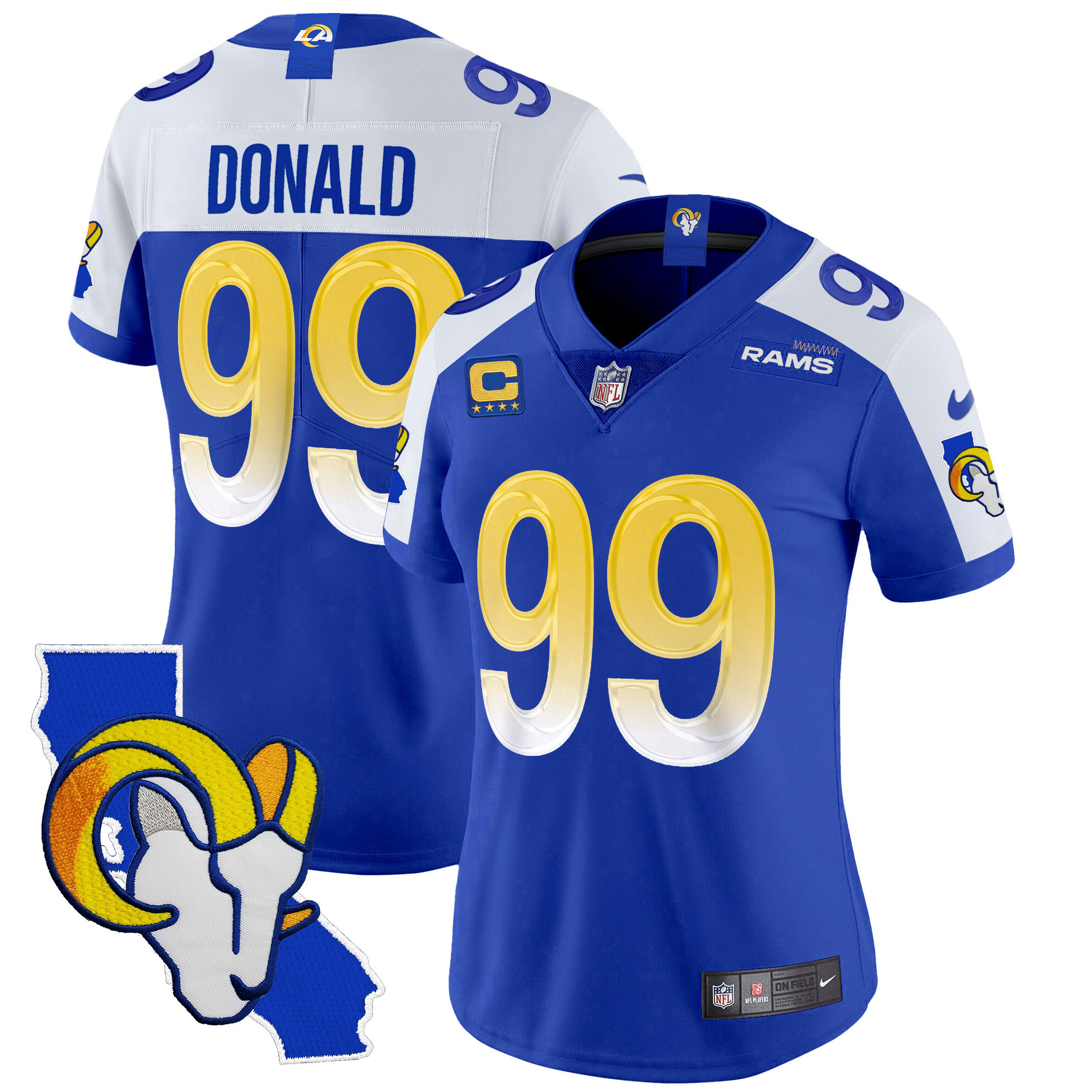 Aaron Donald Women's Los Angeles Rams California Patch Vapor Limited Royal Alternate Jersey