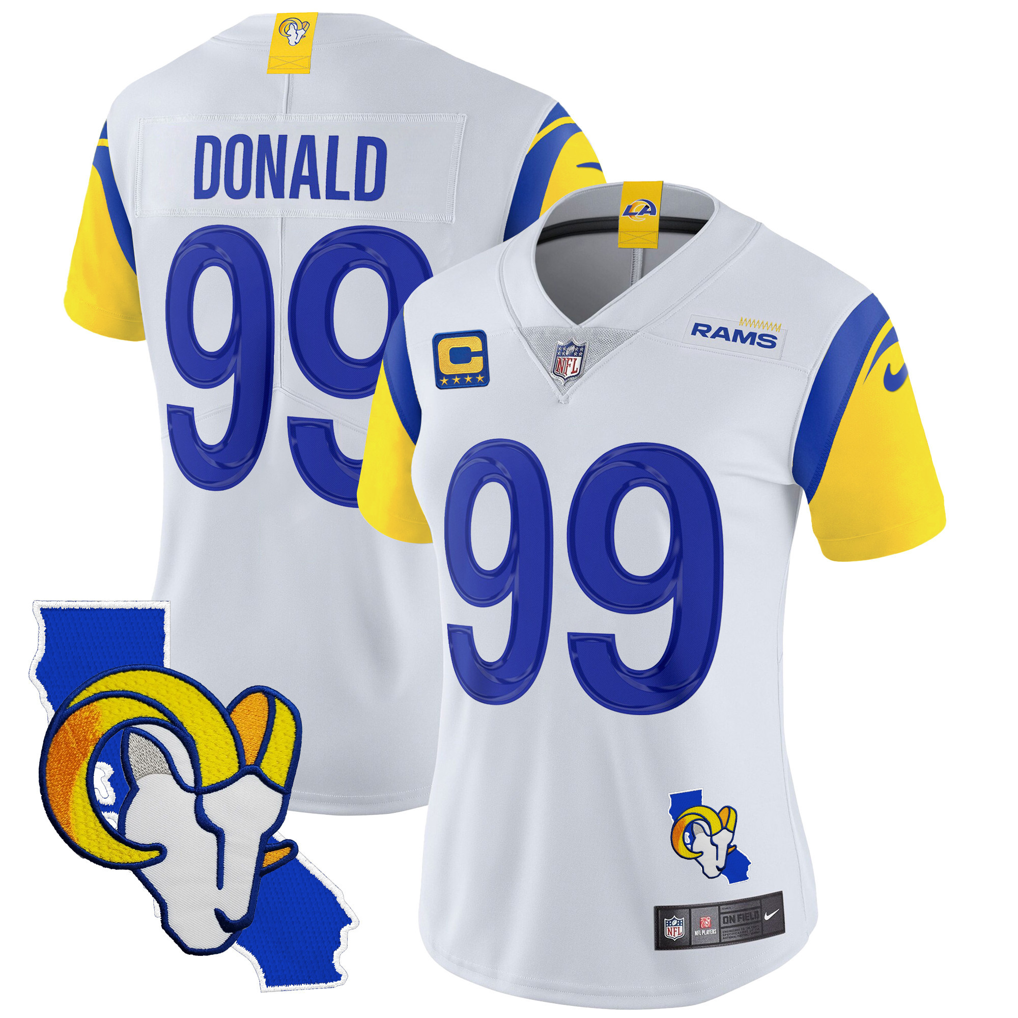 Aaron Donald Women's Los Angeles Rams California Patch Vapor Limited White Jersey
