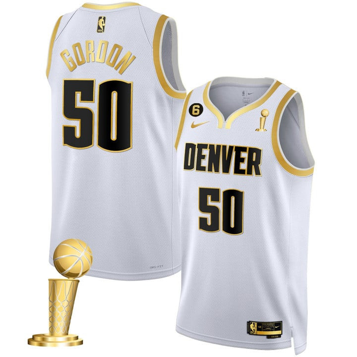 Aaron Gordon Denver Nuggets Champions Patch Mile High White Gold Jersey - All Stitched