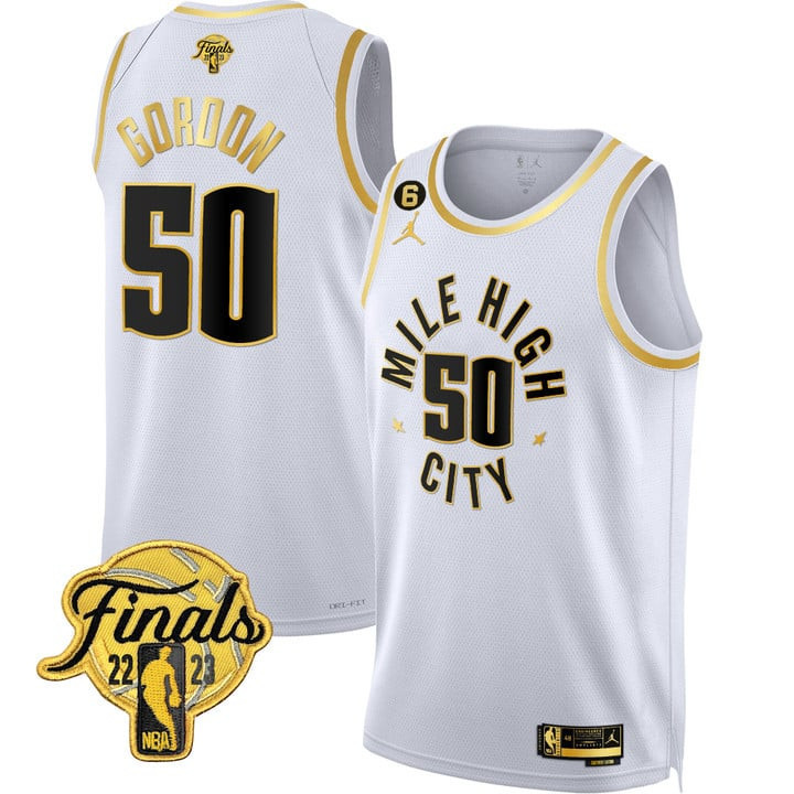 Aaron Gordon Denver Nuggets Finals Patch Mile High White Gold Jersey - All Stitched