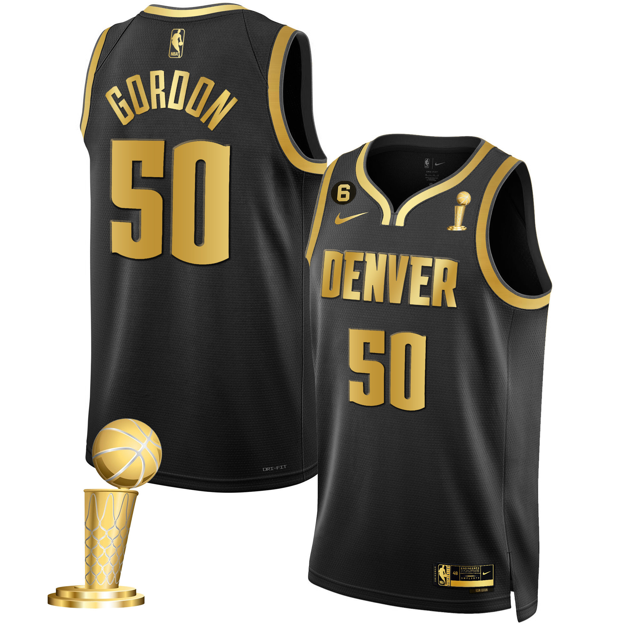 Aaron Gordon Men's Denver Nuggets Champions Black & White Gold Black Gold Jersey - All Stitched