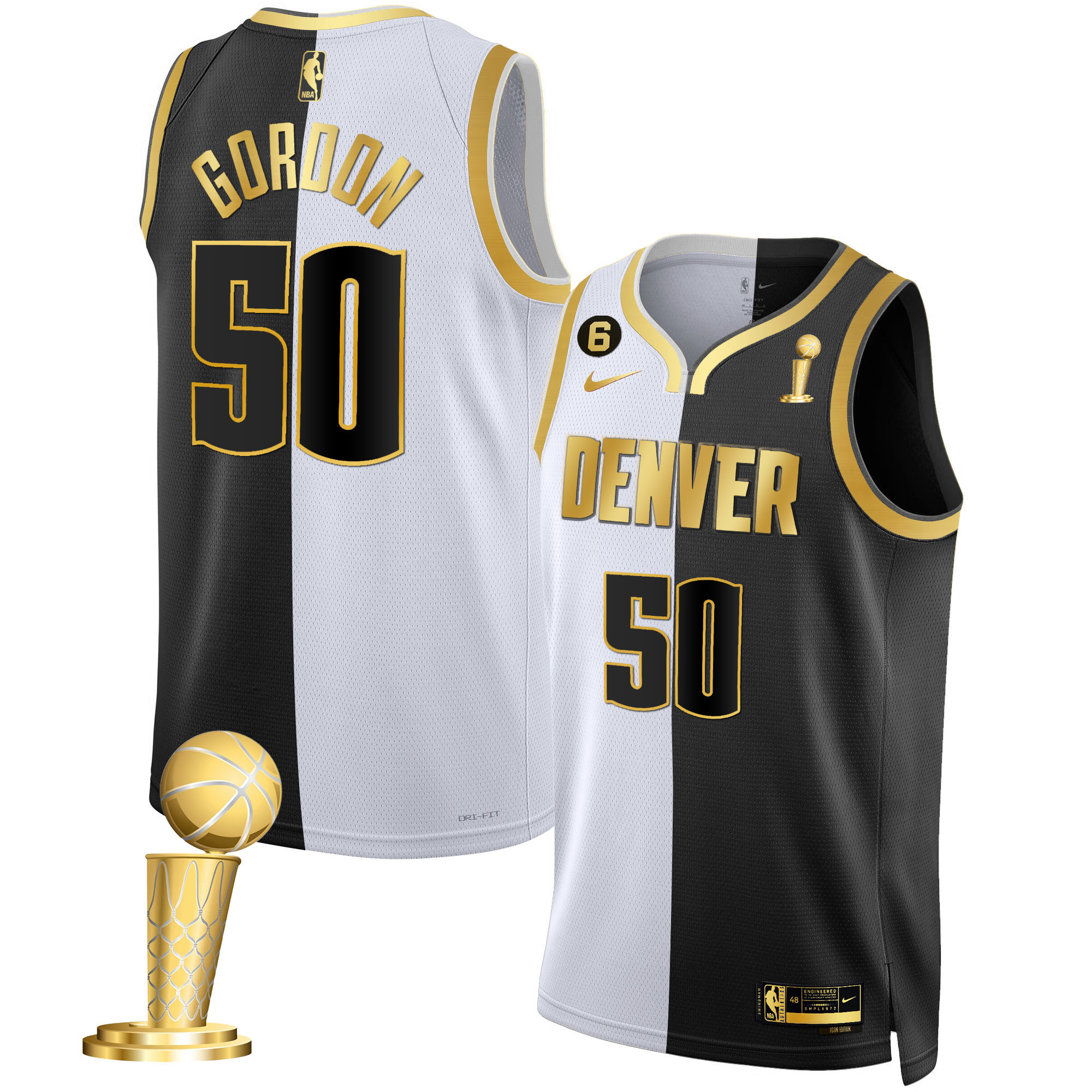 Aaron Gordon Men's Denver Nuggets Champions Black & White Gold Split Jersey - All Stitched