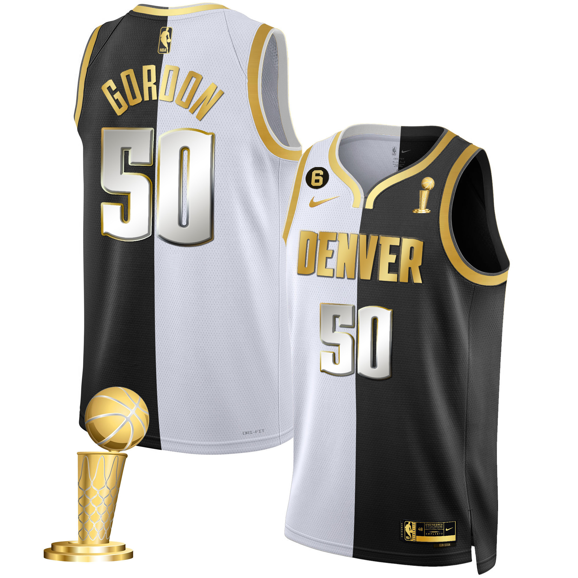 Aaron Gordon Men's Denver Nuggets Champions Black & White Gold Split Limited Jersey - All Stitched