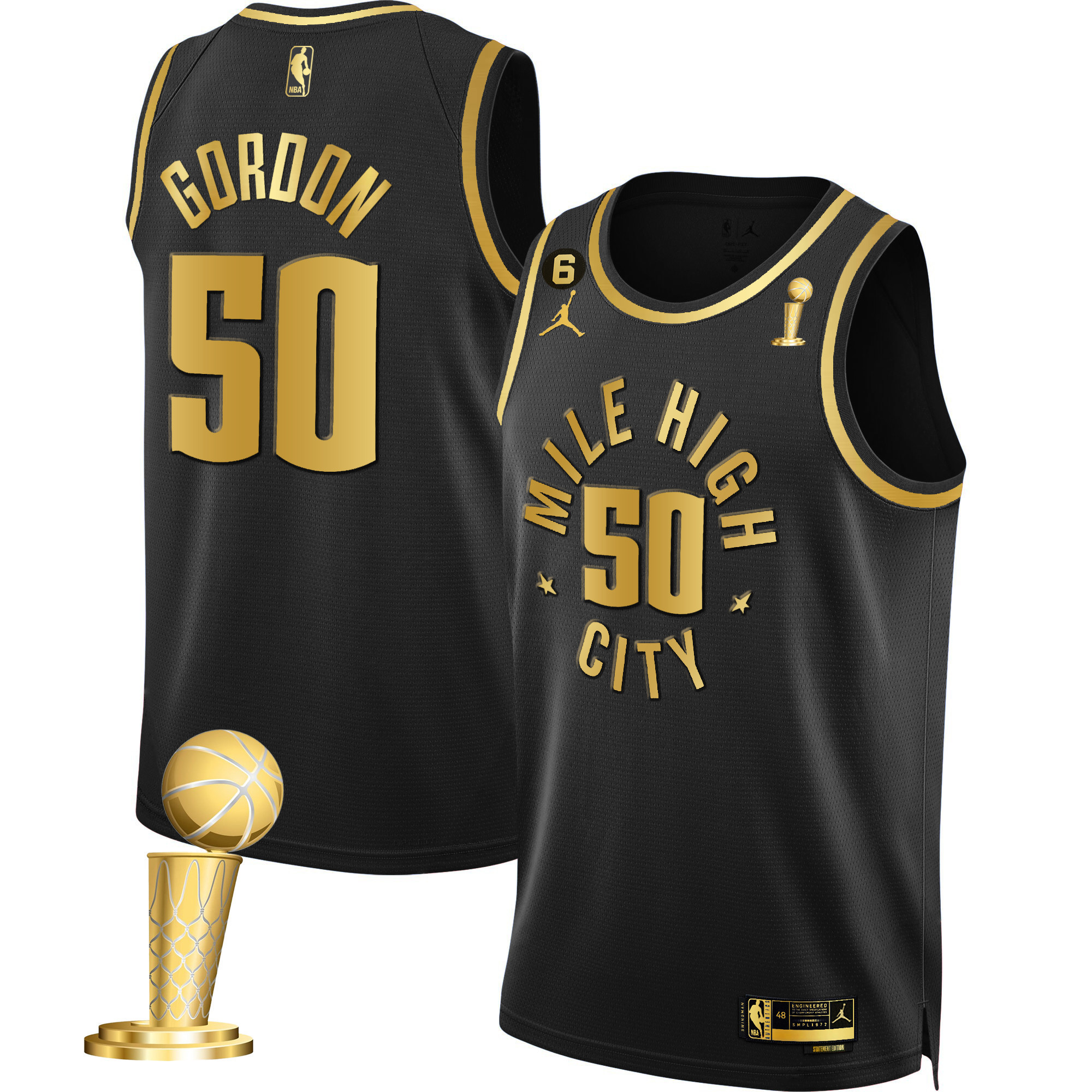 Aaron Gordon Men's Denver Nuggets Champions Black & White Gold Statement Black Jersey - All Stitched
