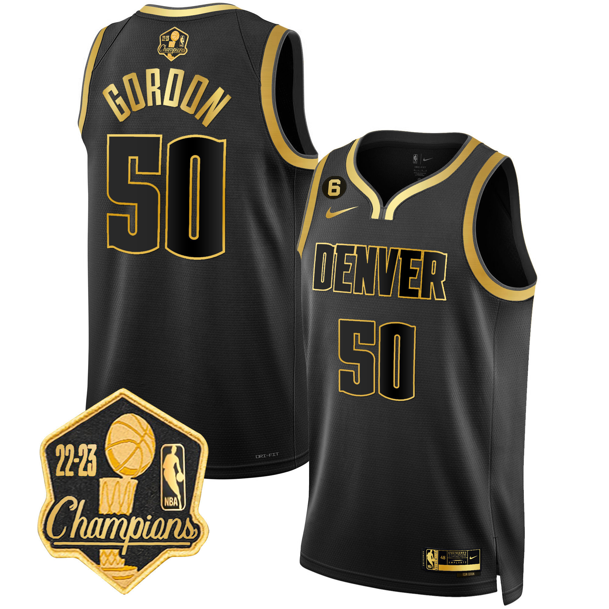 Aaron Gordon Men's Denver Nuggets Champions Limited Patch Black Gold Jersey - All Stitched