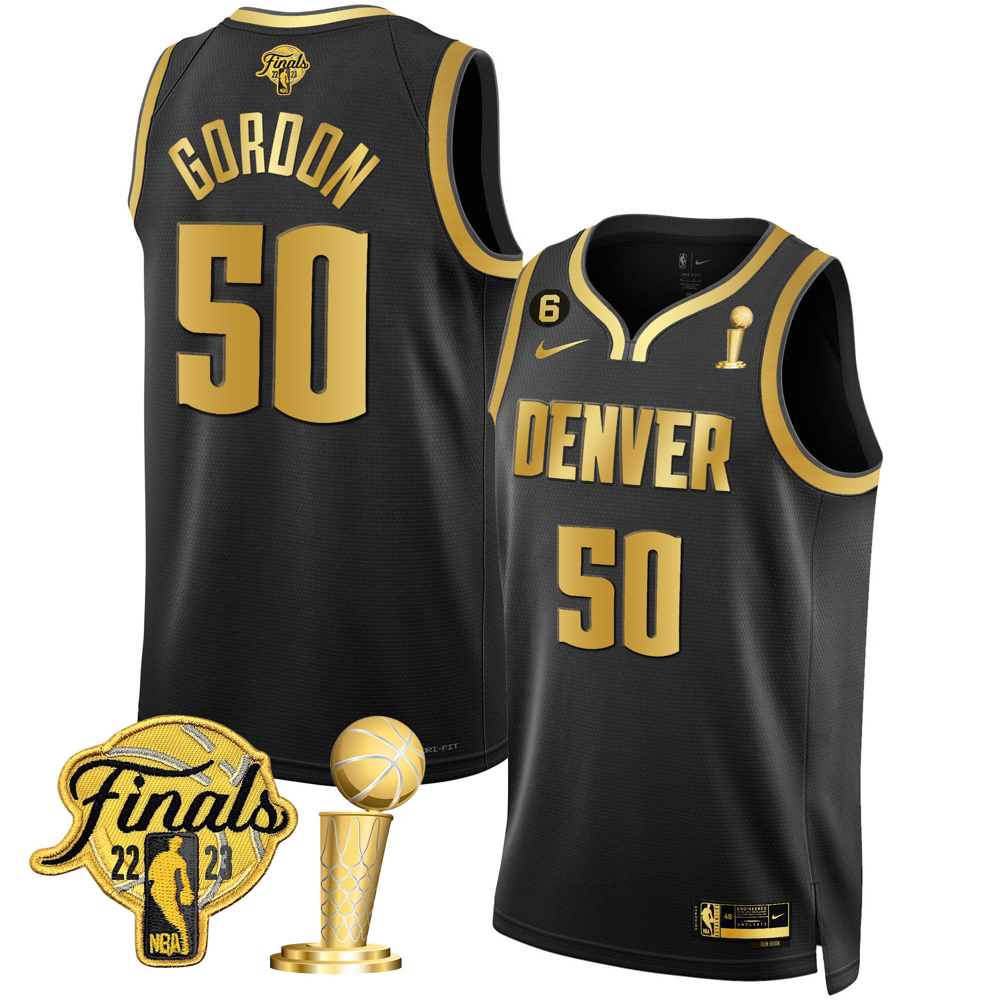 Aaron Gordon Men's Denver Nuggets Finals & Champions Black & White Gold Black Gold Jersey - All Stitched
