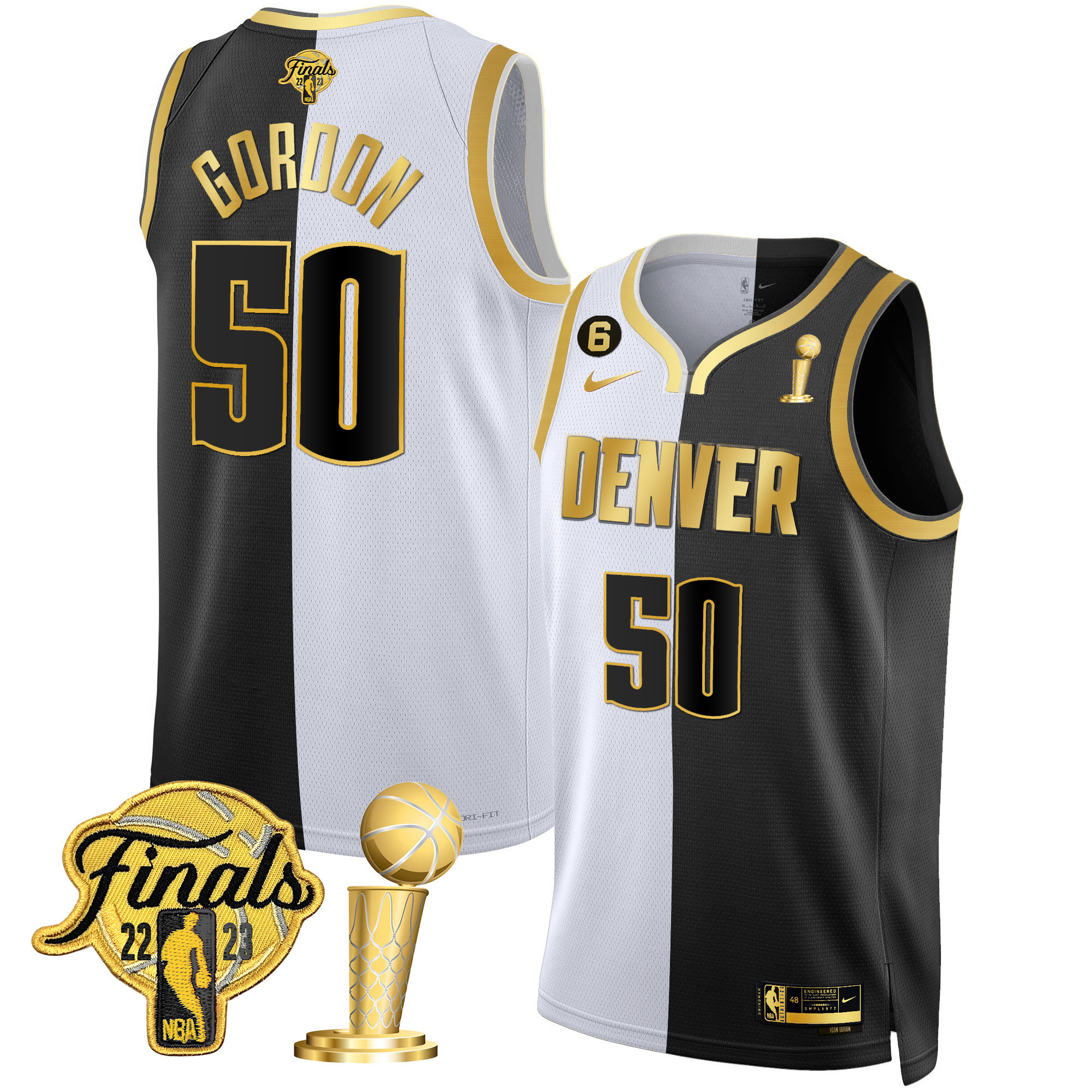 Aaron Gordon Men's Denver Nuggets Finals & Champions Black & White Gold Split Jersey - All Stitched