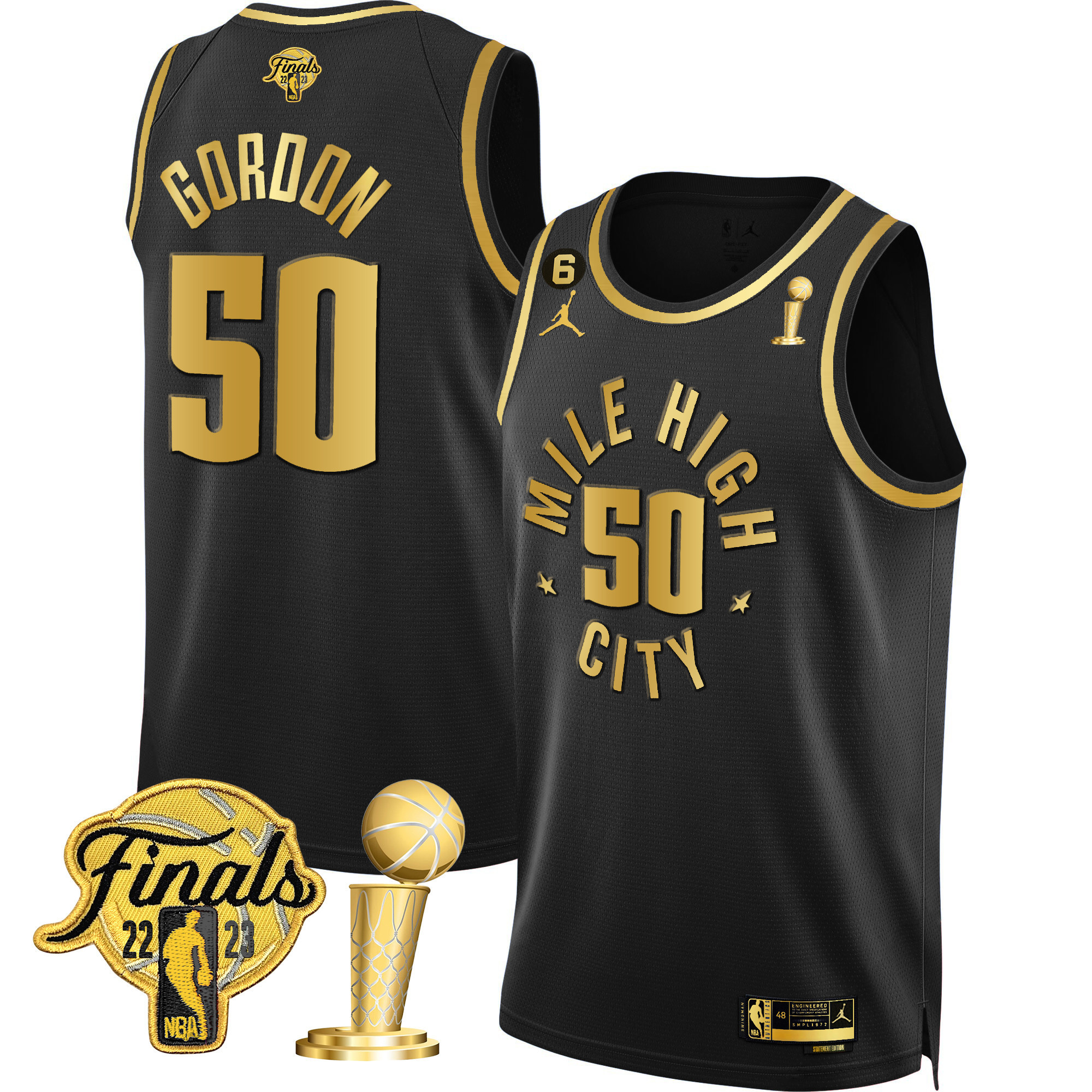 Aaron Gordon Men's Denver Nuggets Finals & Champions Black & White Gold Statement Black Jersey - All Stitched