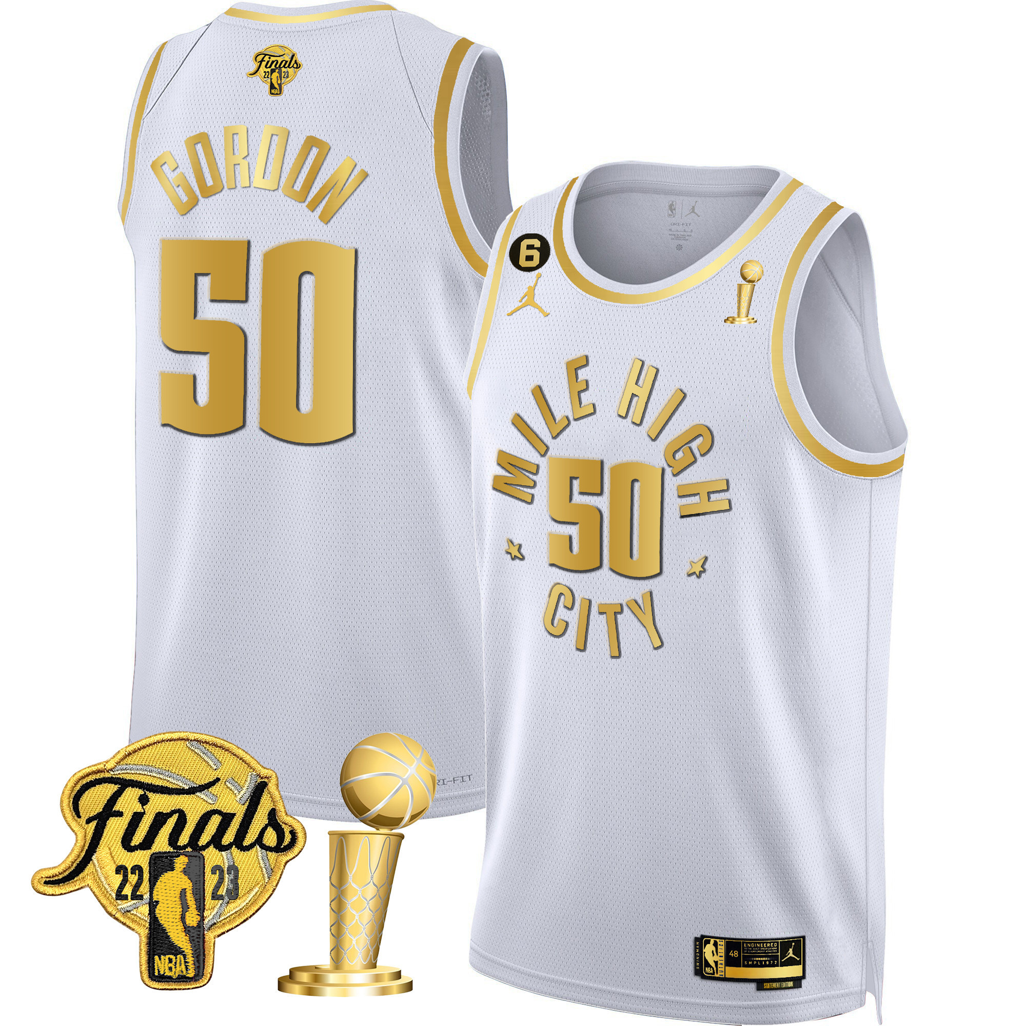 Aaron Gordon Men's Denver Nuggets Finals & Champions Black & White Gold Statement White Jersey - All Stitched