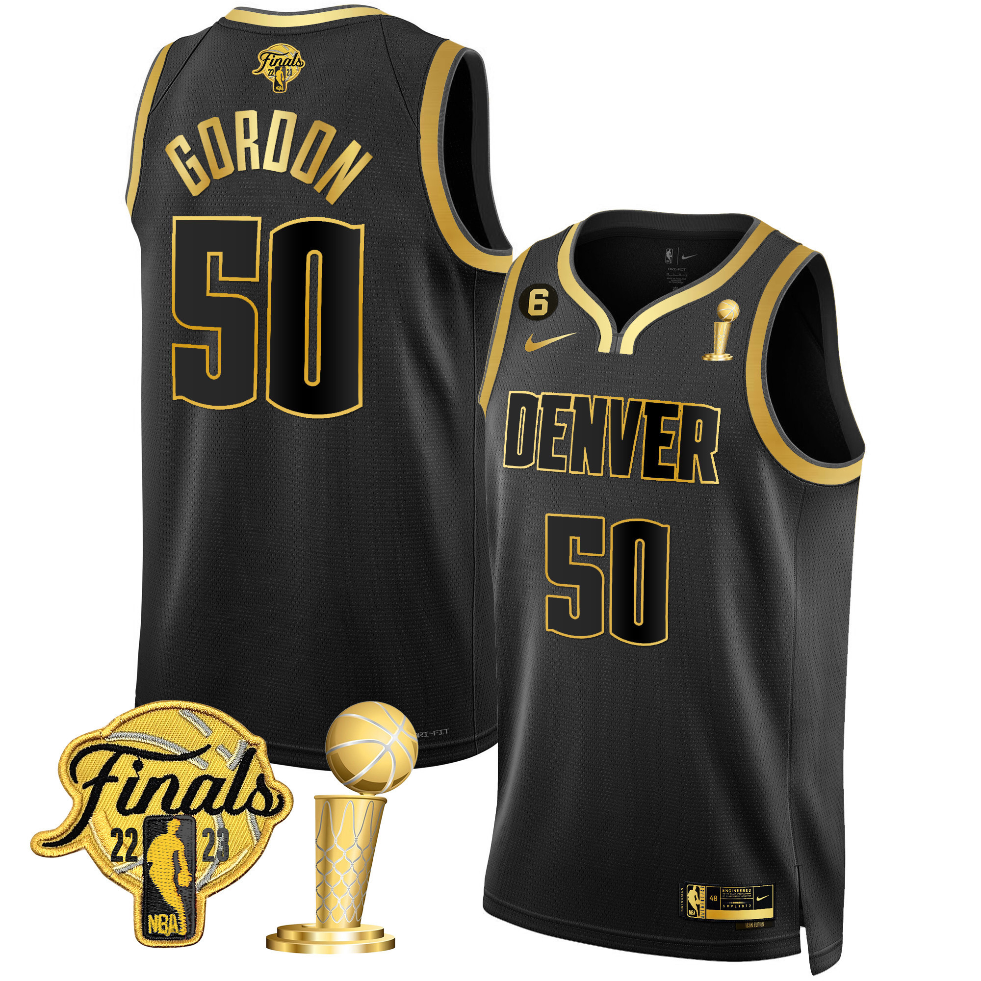 Aaron Gordon Men's Denver Nuggets Finals & Champions Patch Black Gold Jersey - All Stitched