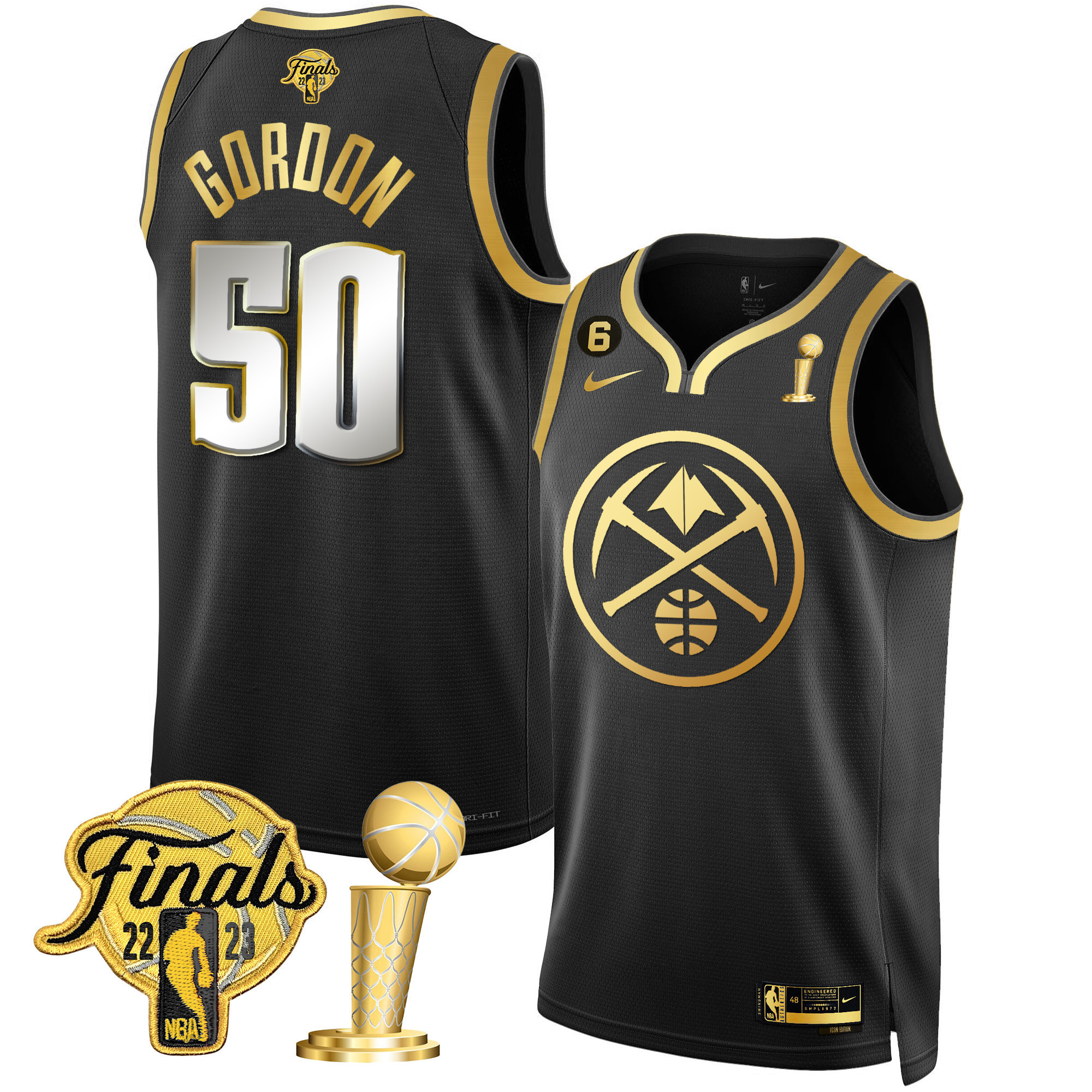 Aaron Gordon Men's Denver Nuggets Finals & Champions Patch Gold Special Black Limited Jersey - All Stitched