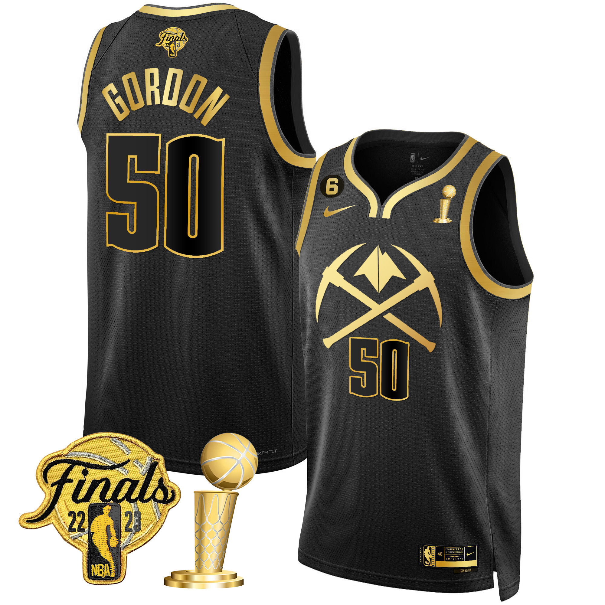 Aaron Gordon Men's Denver Nuggets Finals & Champions Patch Gold Special V2 Black Gold Jersey - All Stitched