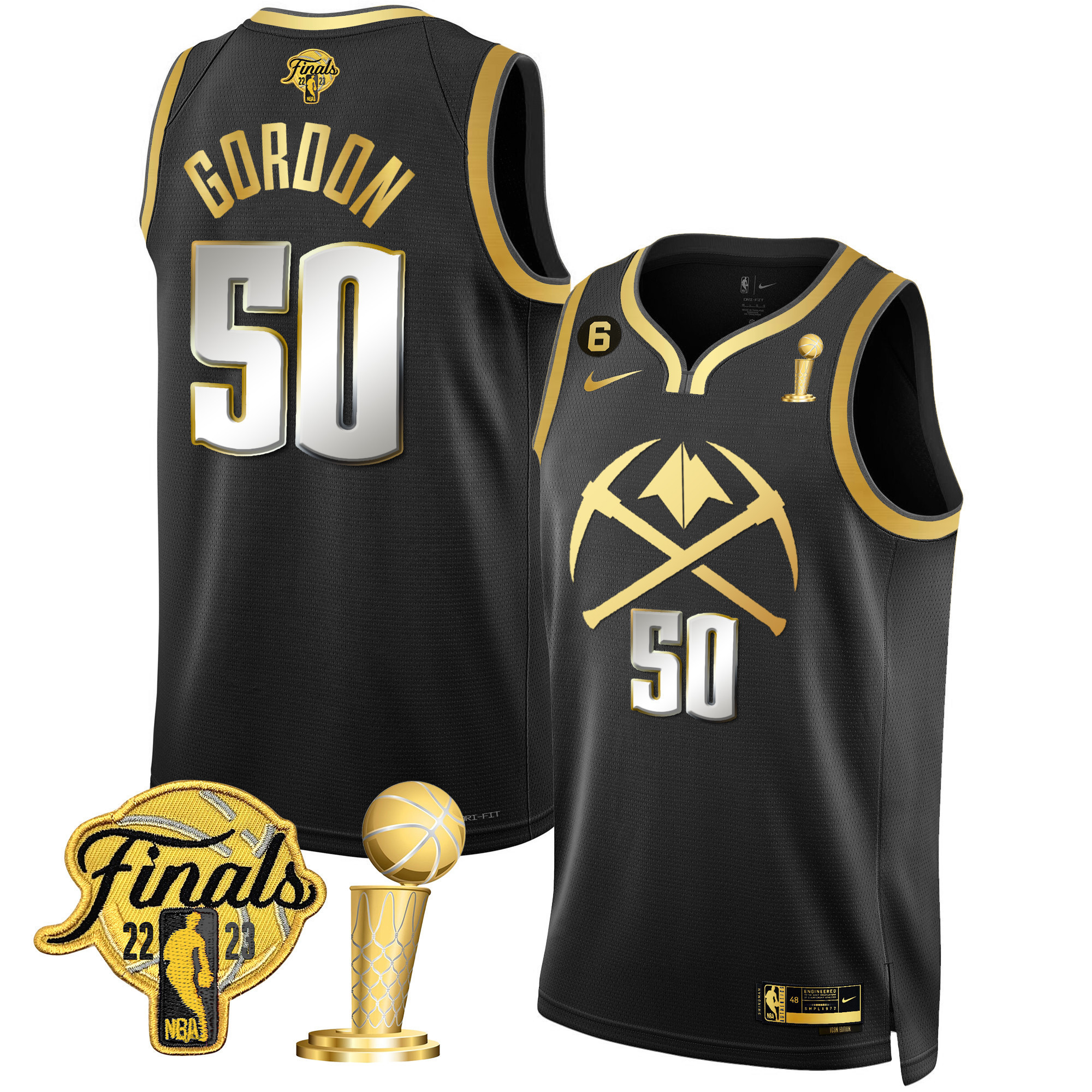 Aaron Gordon Men's Denver Nuggets Finals & Champions Patch Gold Special V2 Black Limited Jersey - All Stitched