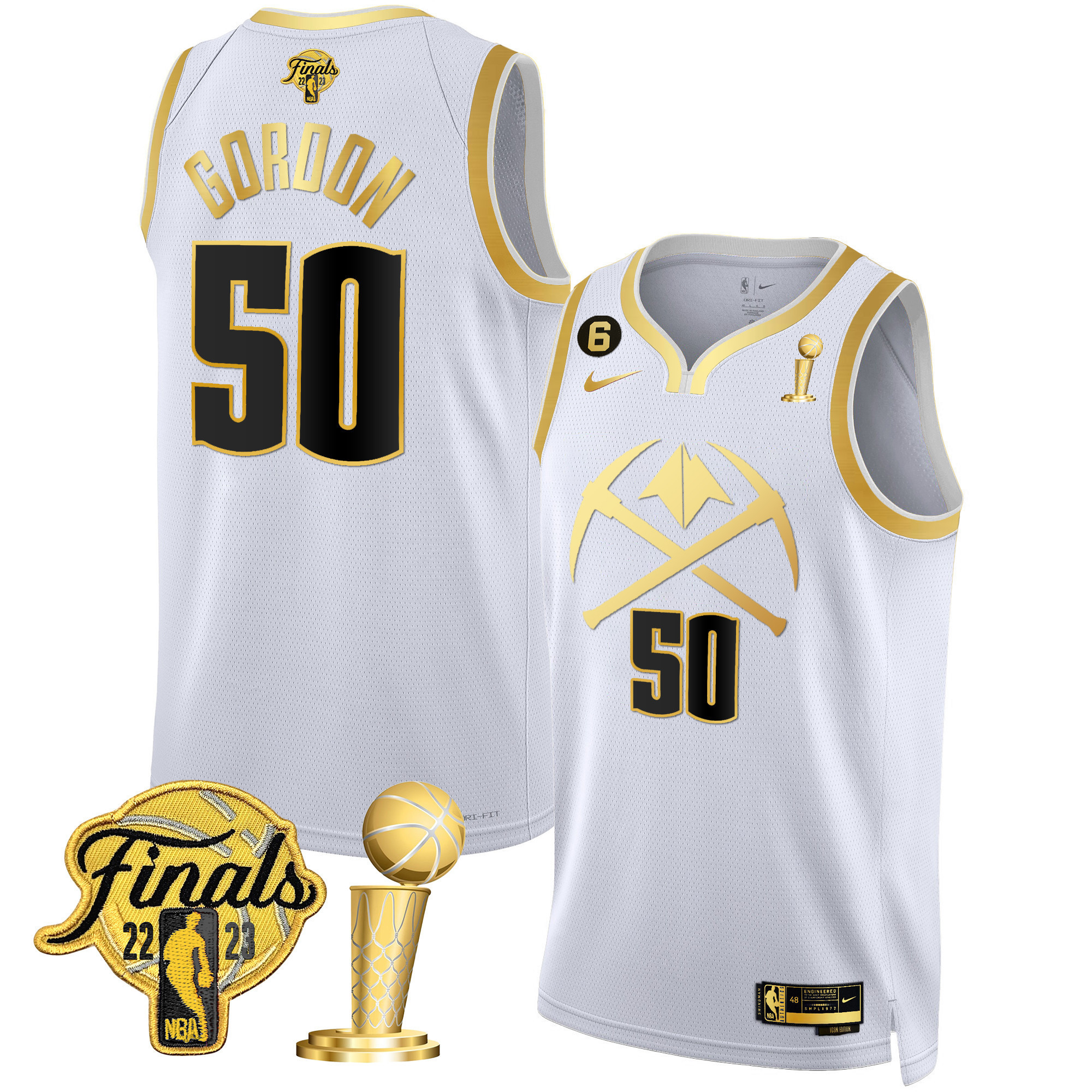 Aaron Gordon Men's Denver Nuggets Finals & Champions Patch Gold Special V2 White Gold Jersey - All Stitched