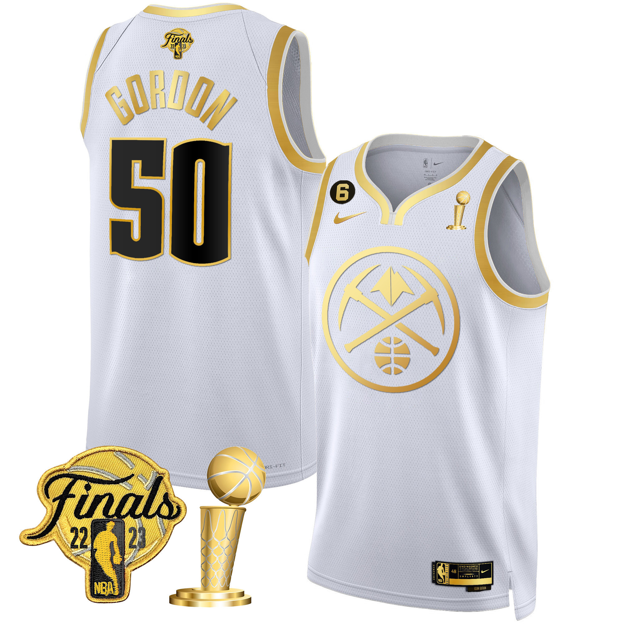 Aaron Gordon Men's Denver Nuggets Finals & Champions Patch Gold Special White Gold Jersey - All Stitched