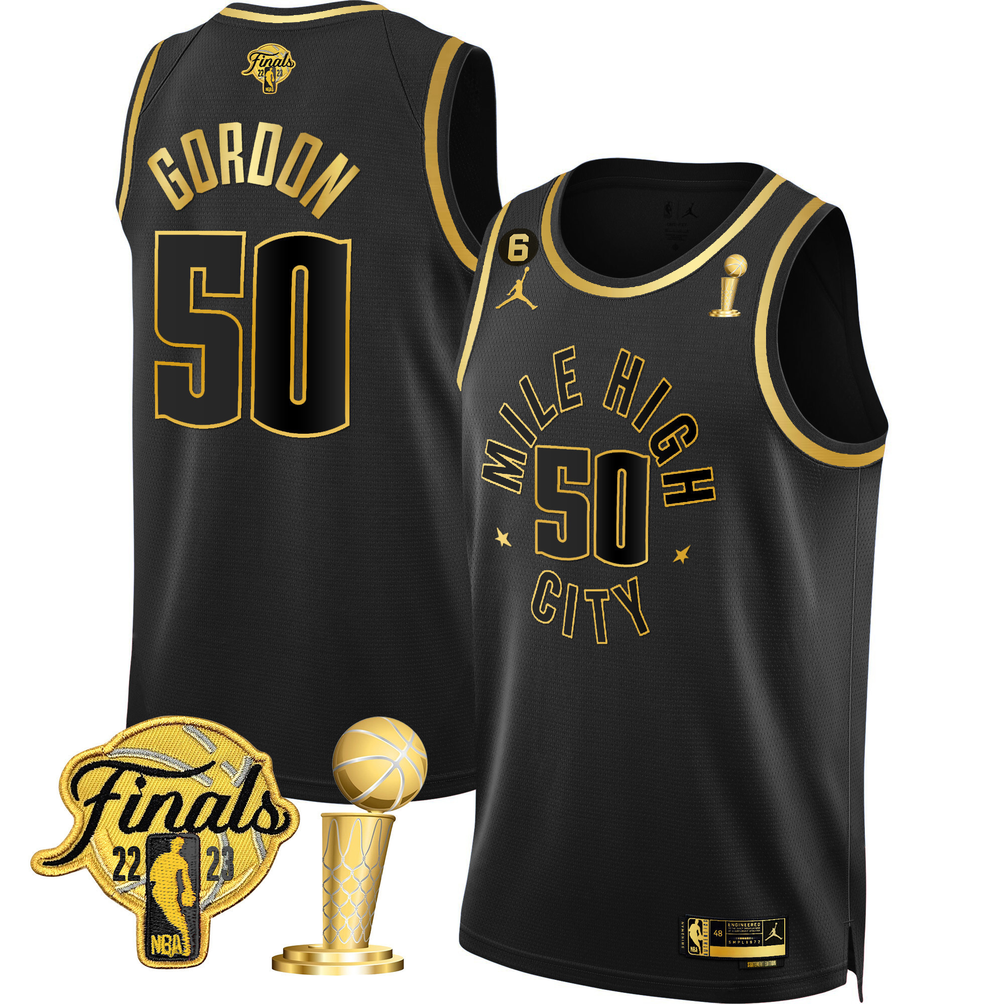 Aaron Gordon Men's Denver Nuggets Finals & Champions Patch Gold Statement Black Jersey - All Stitched