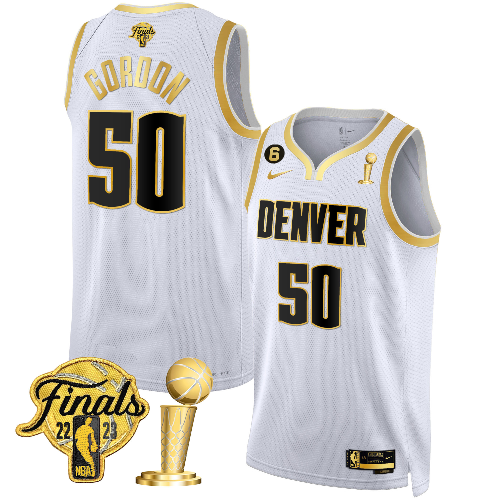 Aaron Gordon Men's Denver Nuggets Finals & Champions Patch White Gold Jersey - All Stitched