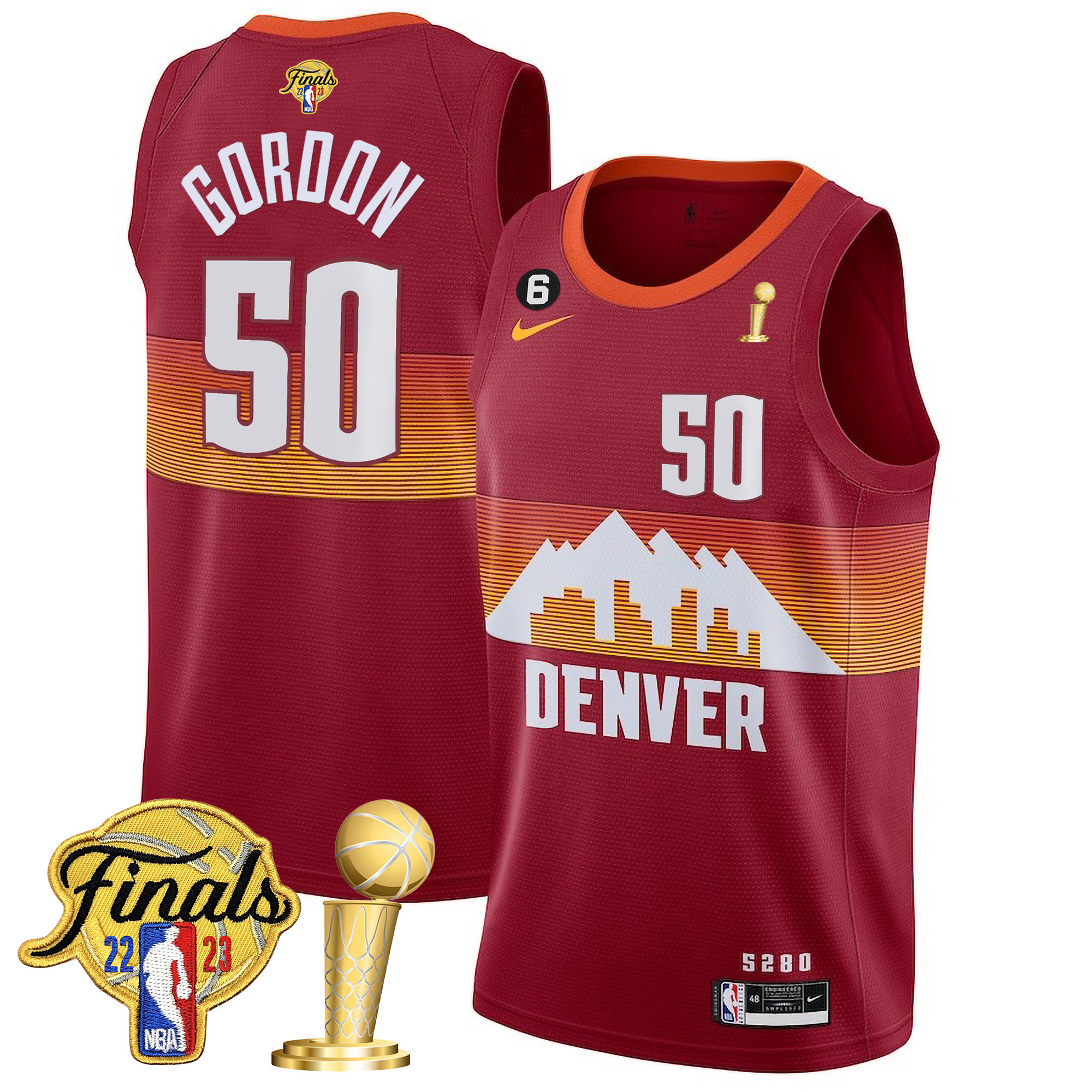 Aaron Gordon Men's Denver Nuggets Finals Patch & Champions Collection V2 City Red Jersey - All Stitched