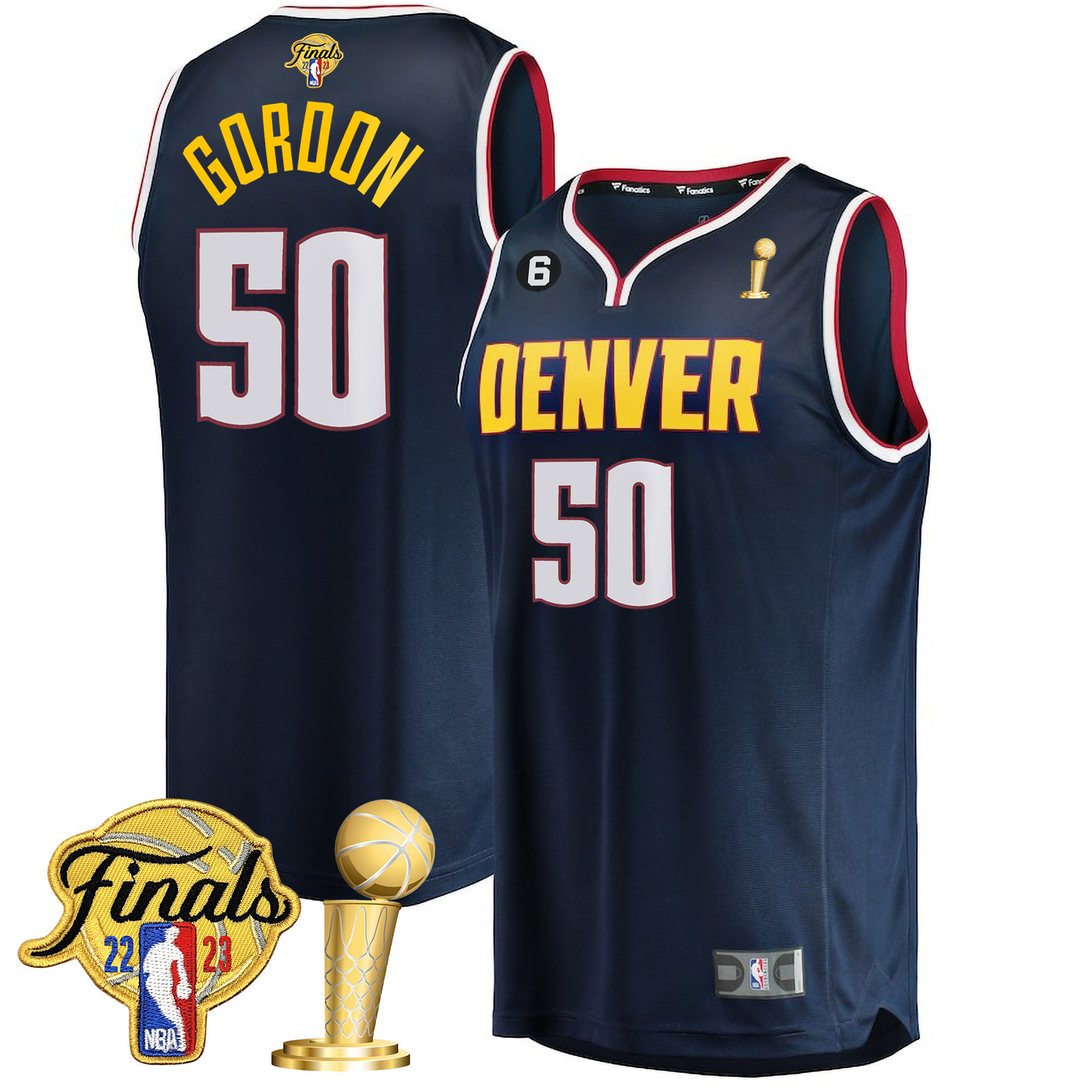 Aaron Gordon Men's Denver Nuggets Finals Patch & Champions Collection V2 Icon Navy Jersey - All Stitched