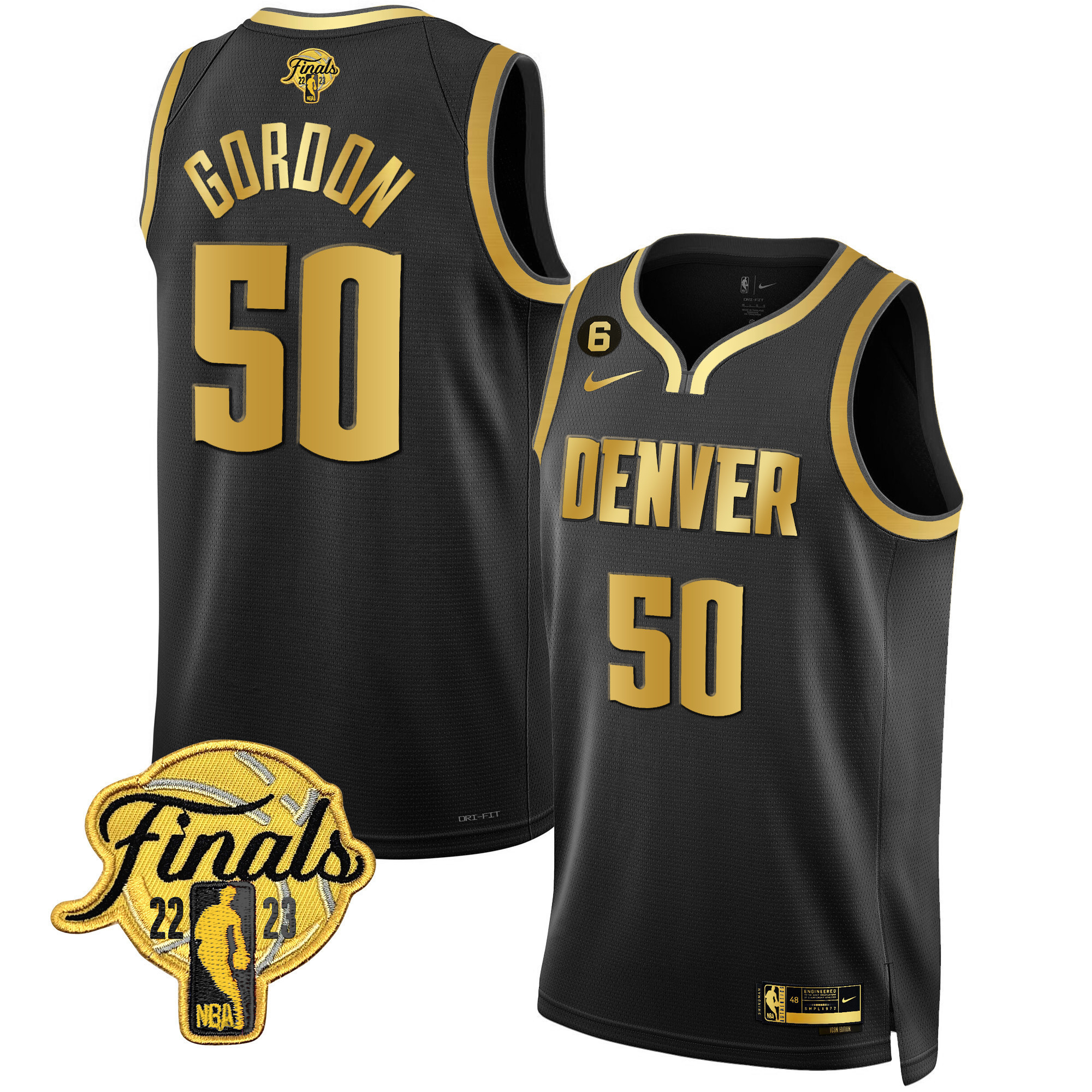 Aaron Gordon Men's Denver Nuggets Finals Patch Black & White Gold Black Gold Jersey - All Stitched