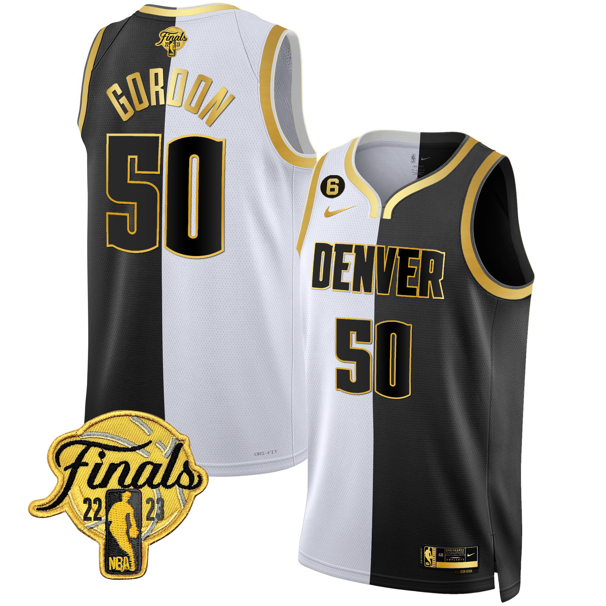 Aaron Gordon Men's Denver Nuggets Finals Patch Black & White Gold Split Jersey - All Stitched