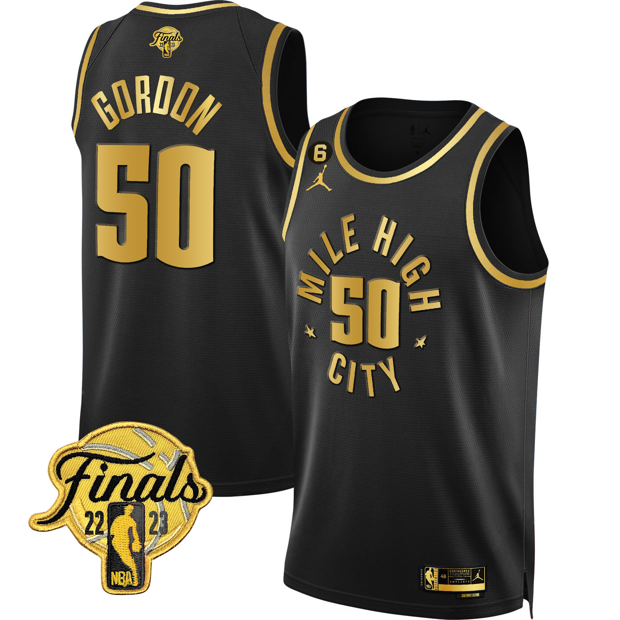 Aaron Gordon Men's Denver Nuggets Finals Patch Black & White Gold Statement Black Jersey - All Stitched