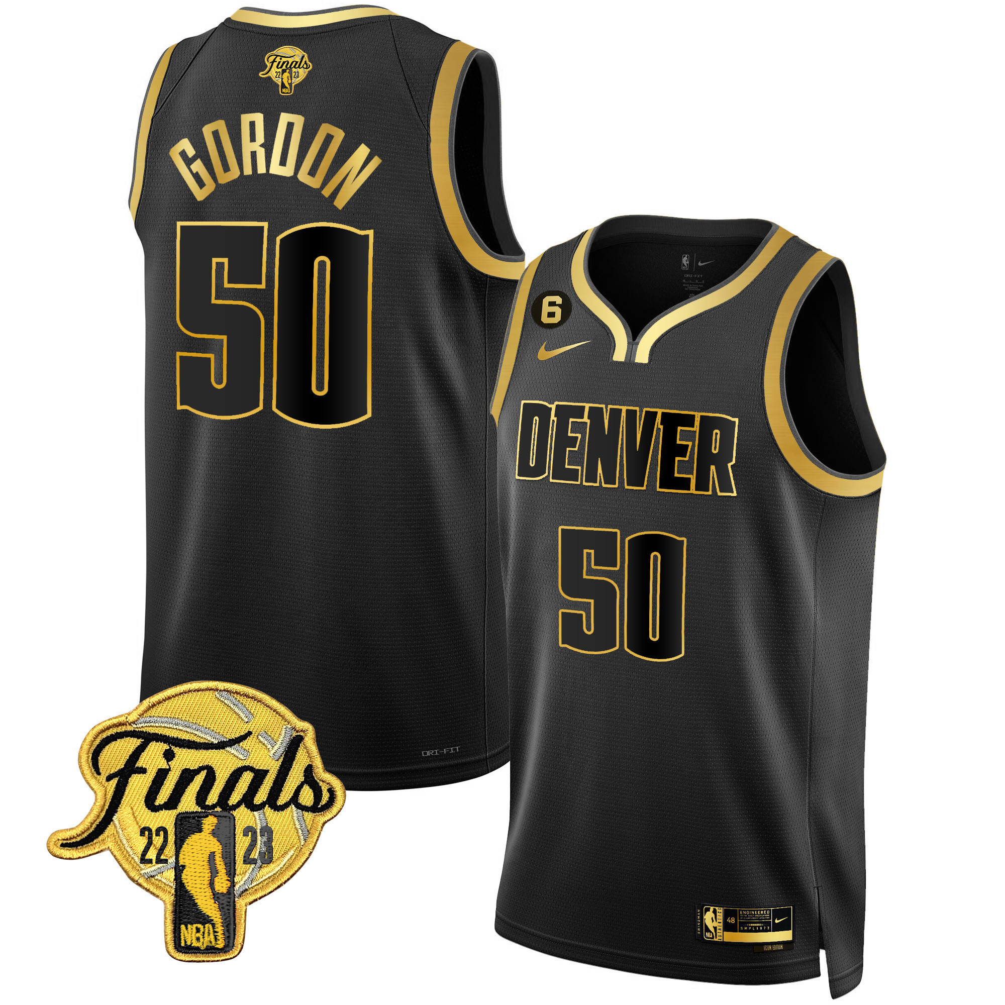 Aaron Gordon Men's Denver Nuggets Finals Patch Collection Black Gold Jersey - All Stitched