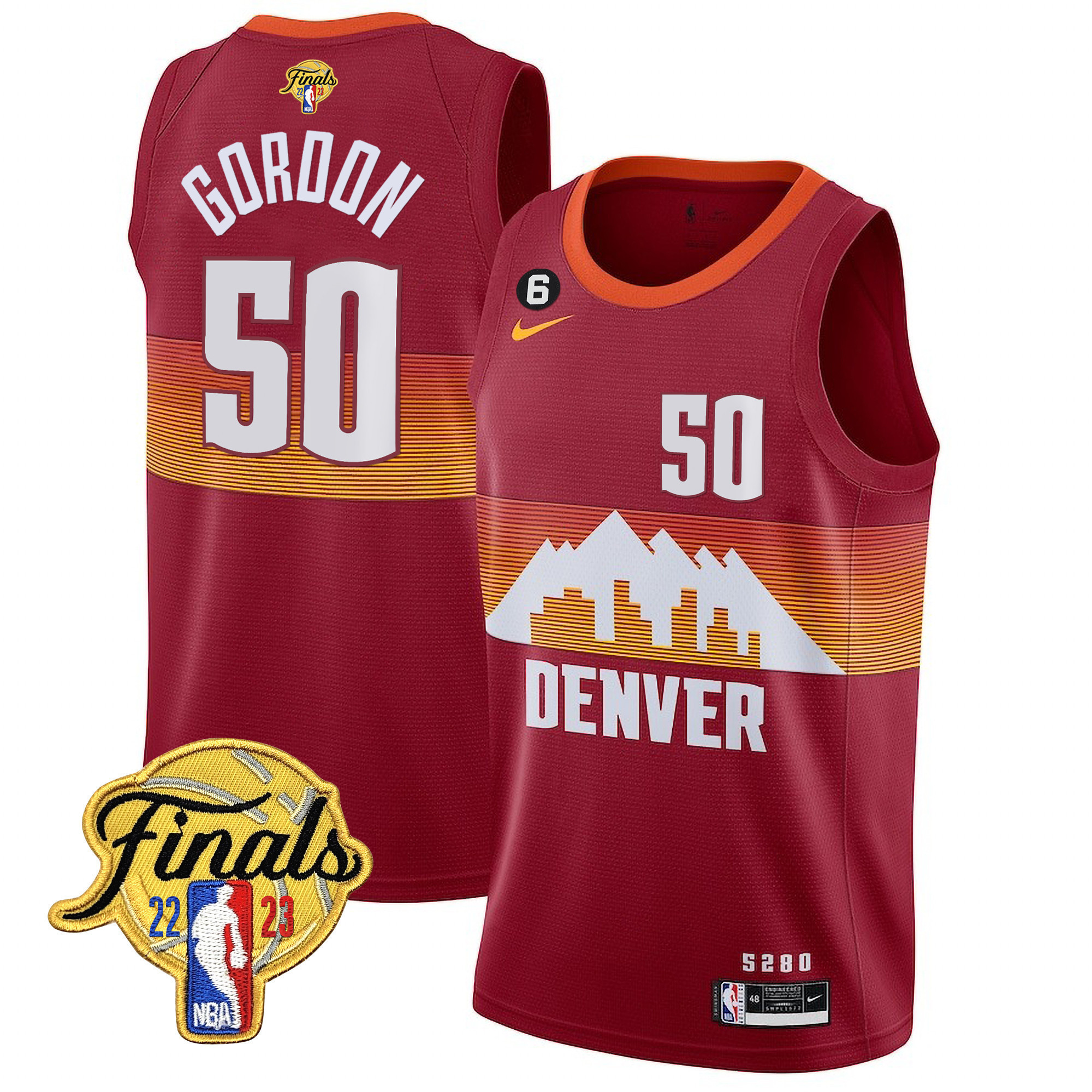 Aaron Gordon Men's Denver Nuggets Finals Patch Collection V2 City Red Jersey - All Stitched