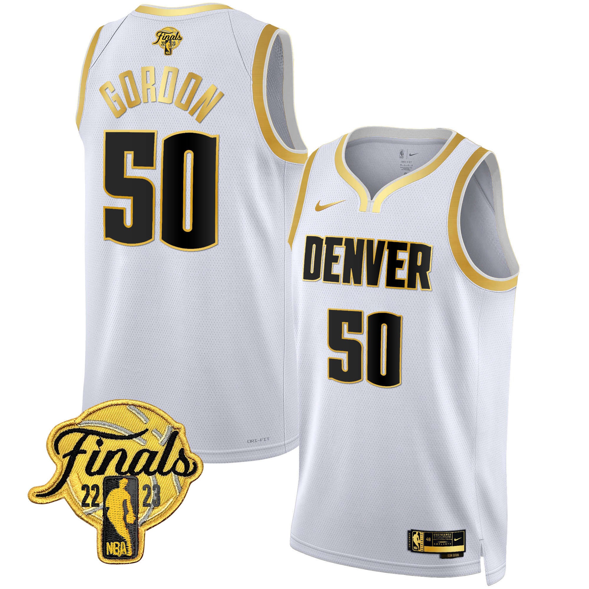 Aaron Gordon Men's Denver Nuggets Finals Patch Collection V2 White Gold Jersey - All Stitched