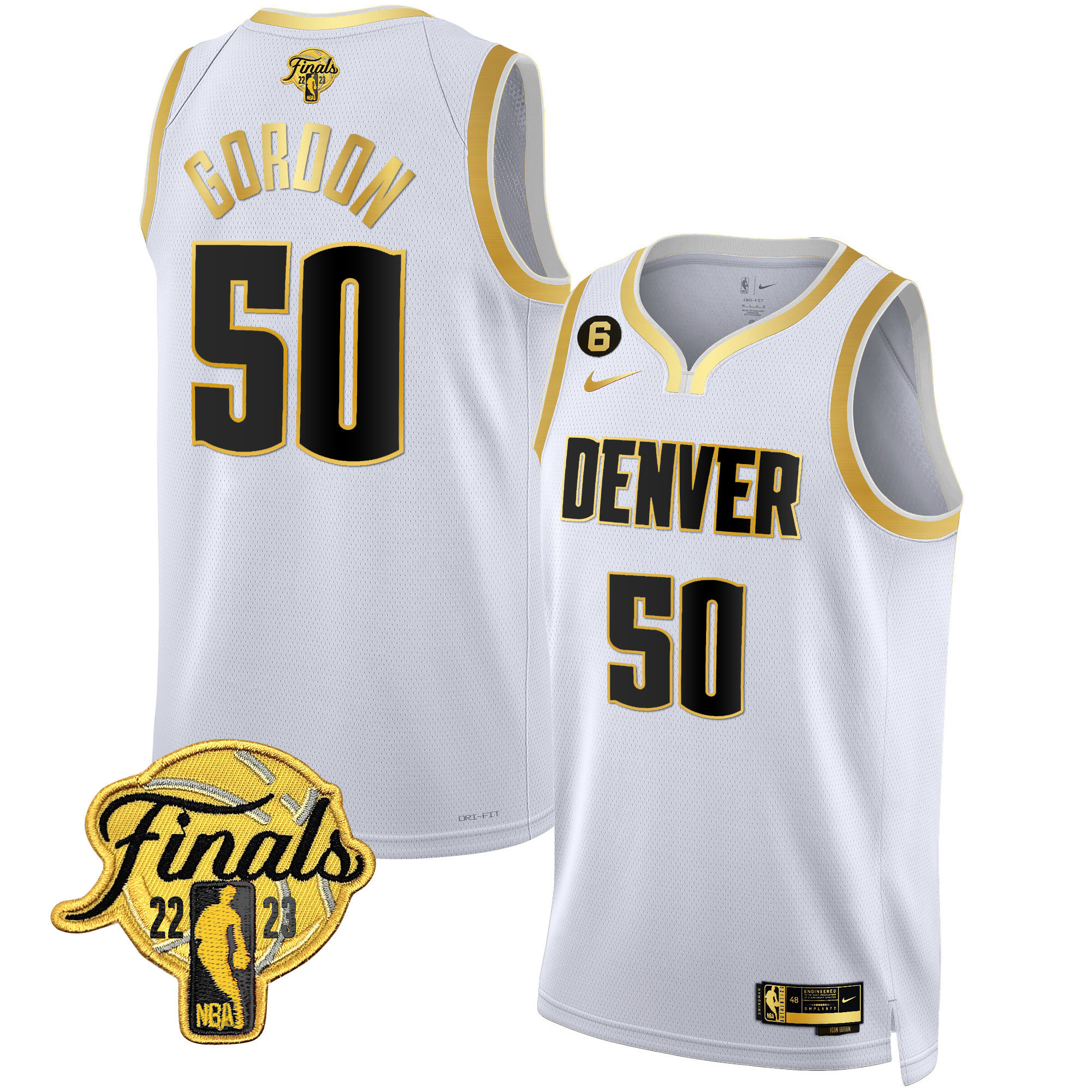 Aaron Gordon Men's Denver Nuggets Finals Patch Collection White Gold Jersey - All Stitched