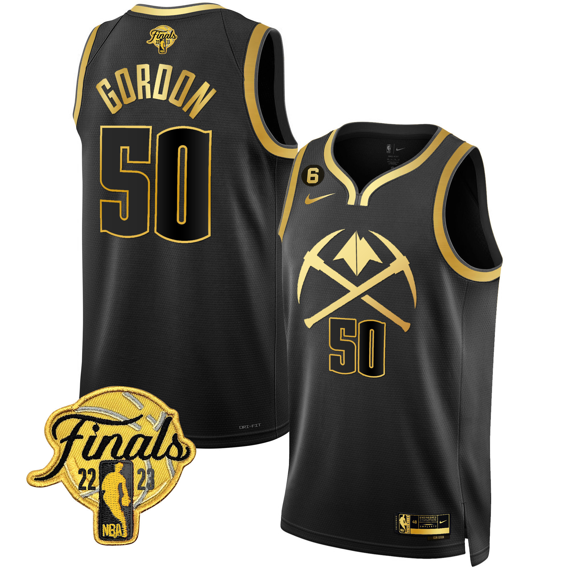 Aaron Gordon Men's Denver Nuggets Finals Patch Gold Special V2 Black Gold Jersey - All Stitched