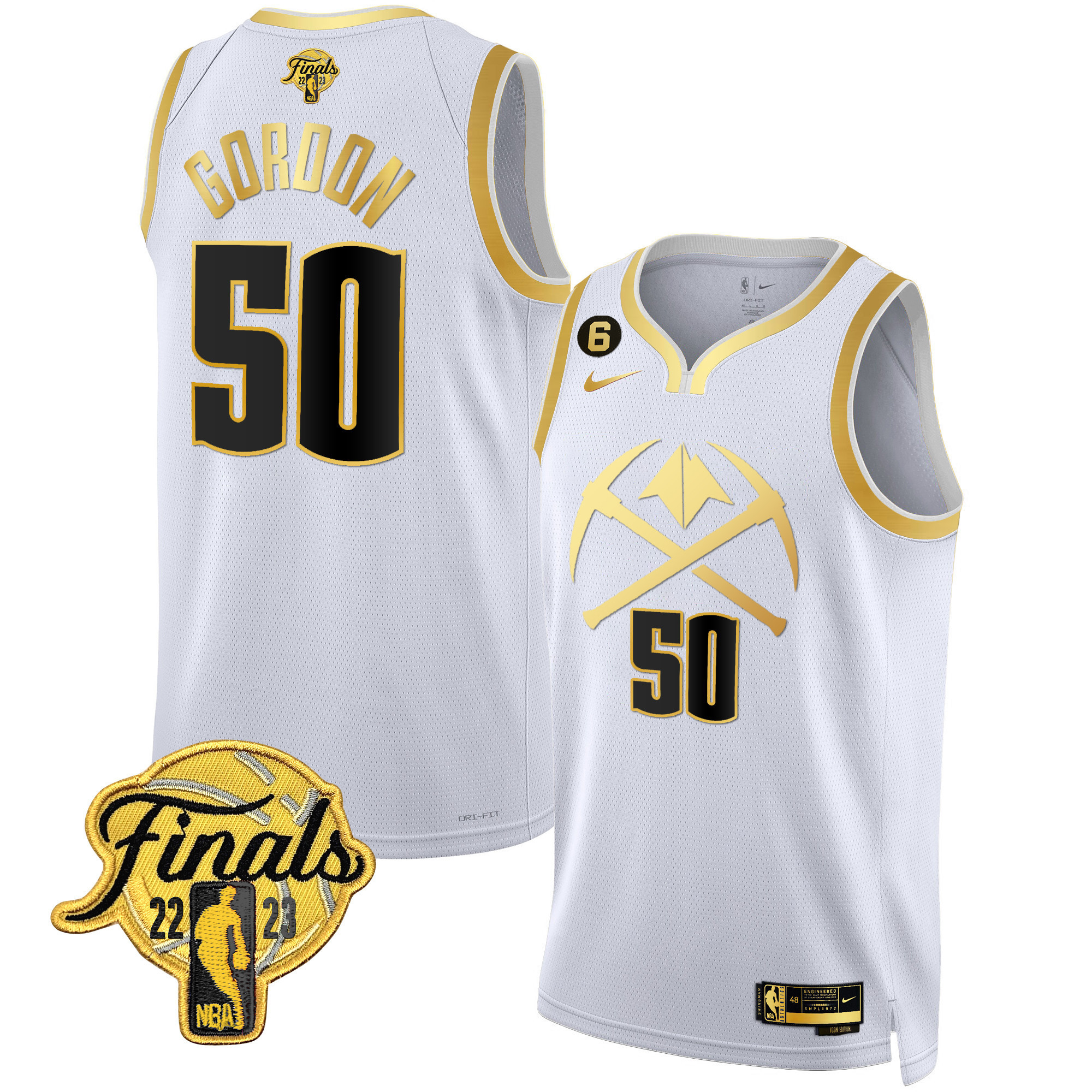 Aaron Gordon Men's Denver Nuggets Finals Patch Gold Special V2 White Gold Jersey - All Stitched
