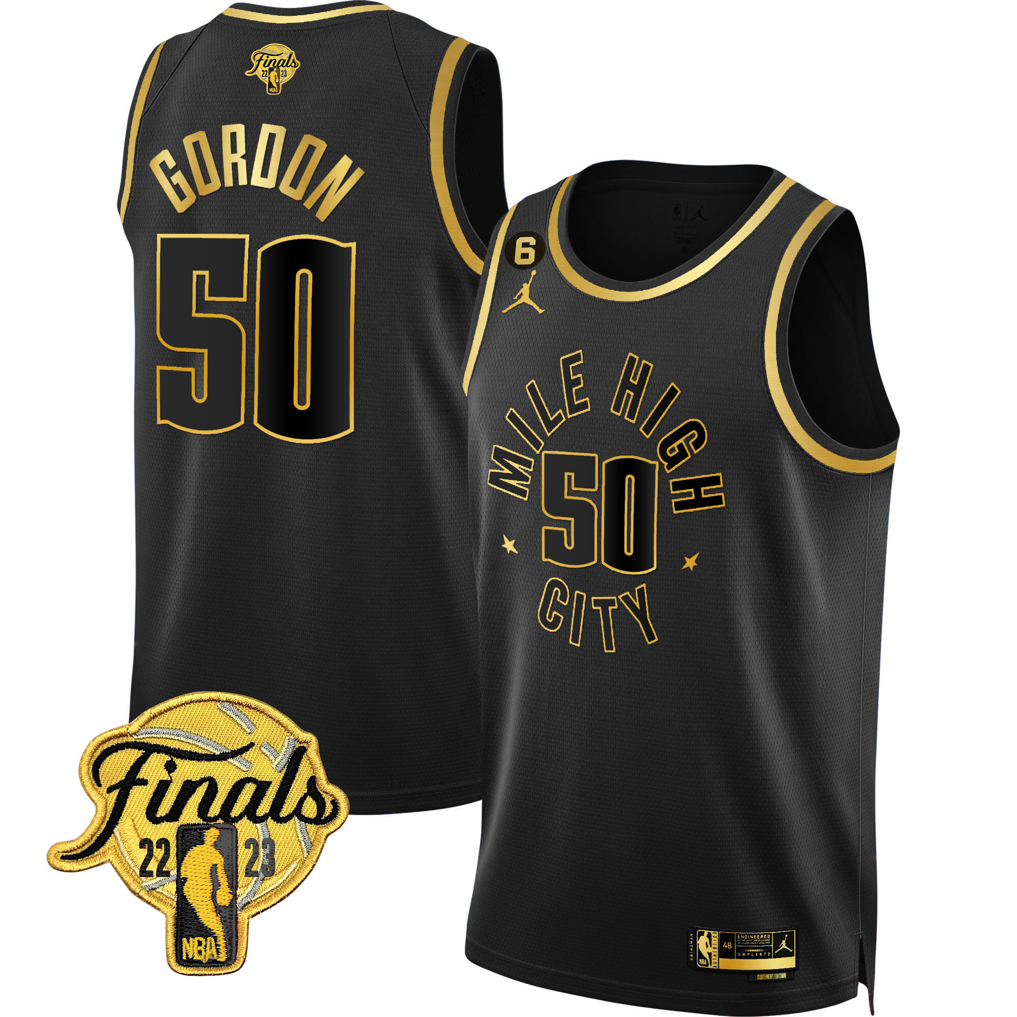 Aaron Gordon Men's Denver Nuggets Finals Patch Gold Statement Black Jersey - All Stitched