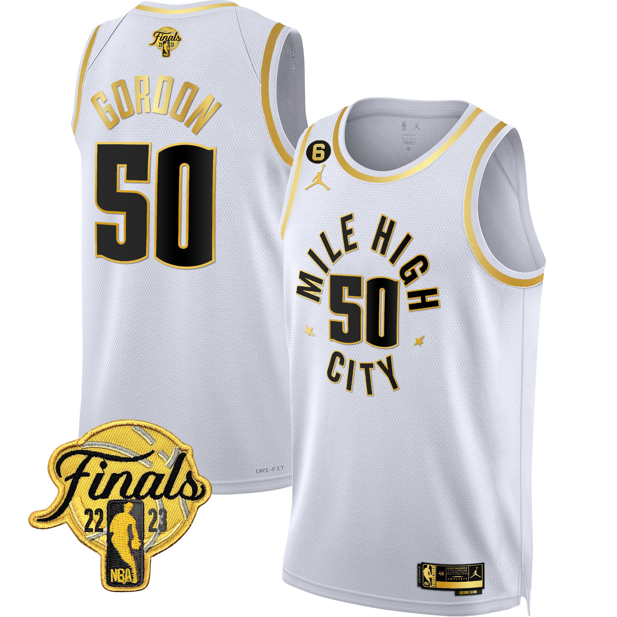 Aaron Gordon Men's Denver Nuggets Finals Patch Gold Statement White Jersey - All Stitched