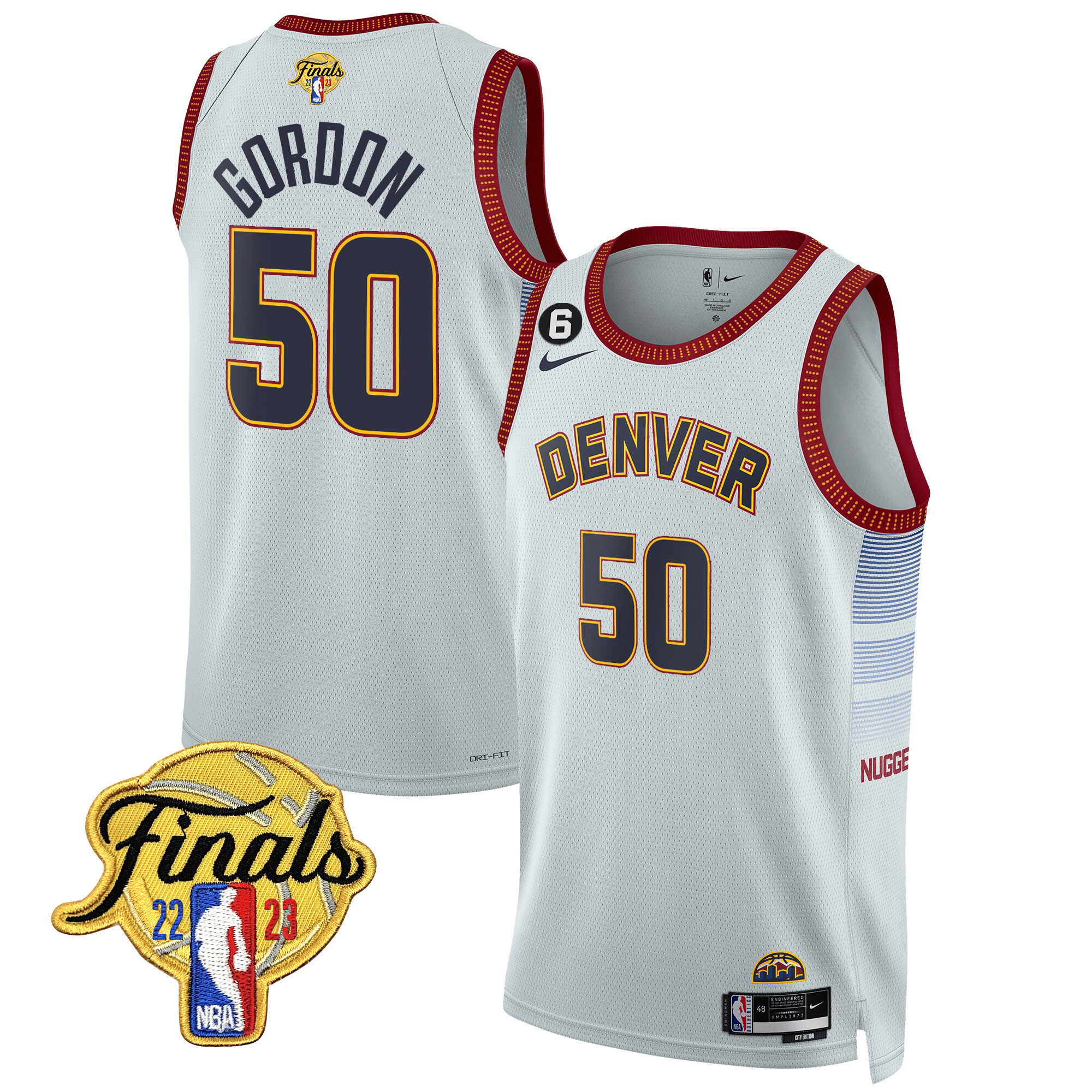 Aaron Gordon Men's Denver Nuggets Finals Patch Gold Trim City Gray Jersey - All Stitched