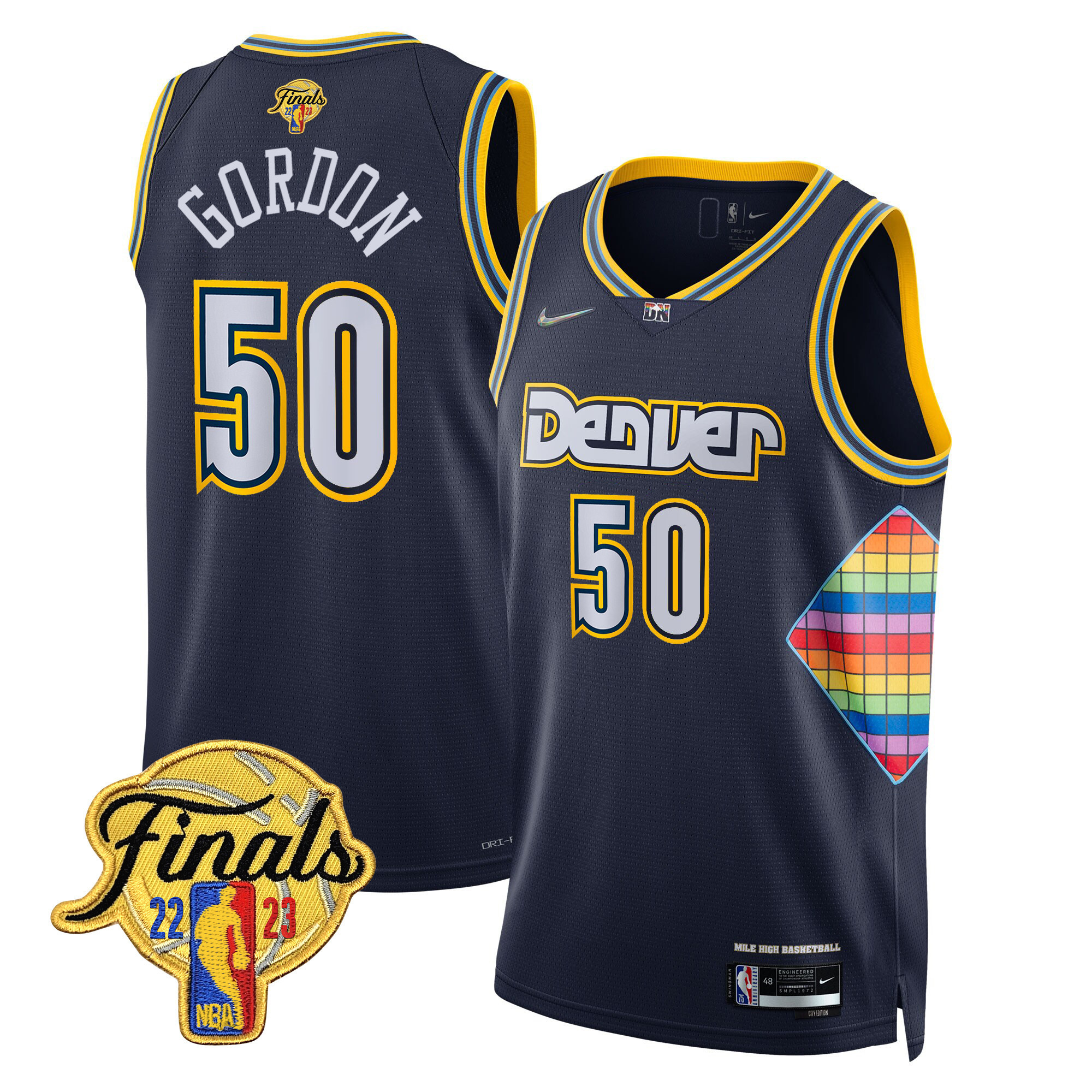 Aaron Gordon Men's Denver Nuggets Finals Patch Gold Trim City Navy Jersey - All Stitched