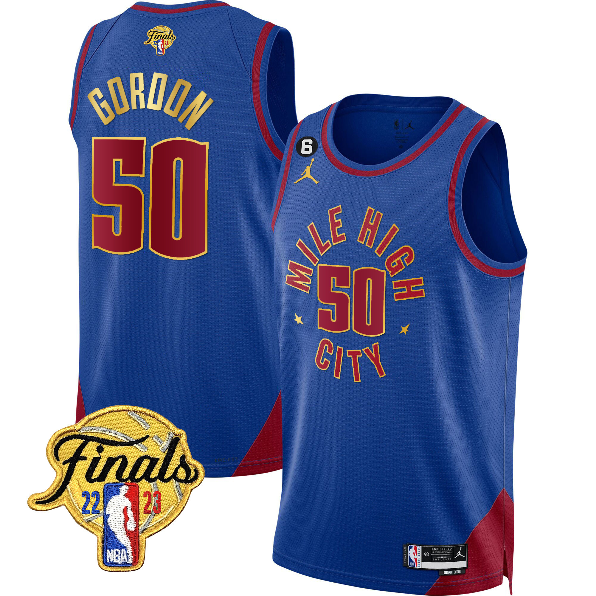 Aaron Gordon Men's Denver Nuggets Finals Patch Gold Trim Statement V2 Jersey - All Stitched
